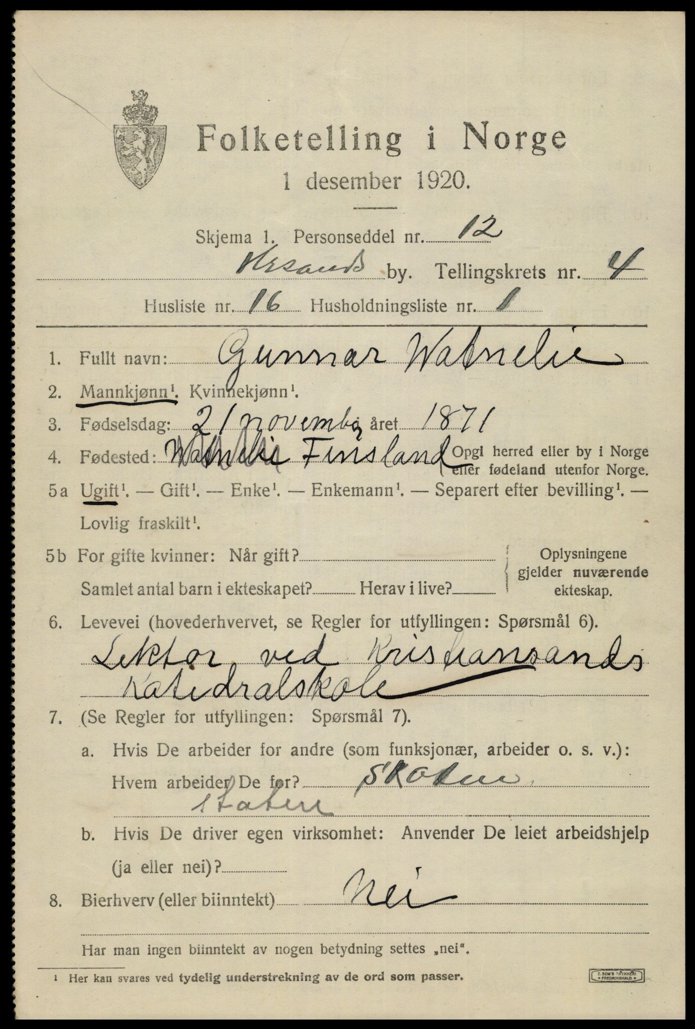 SAK, 1920 census for Kristiansand, 1920, p. 15661