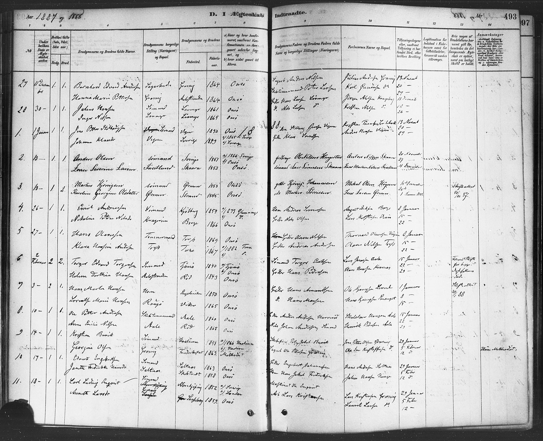Onsøy prestekontor Kirkebøker, SAO/A-10914/F/Fa/L0006: Parish register (official) no. I 6, 1878-1898, p. 493