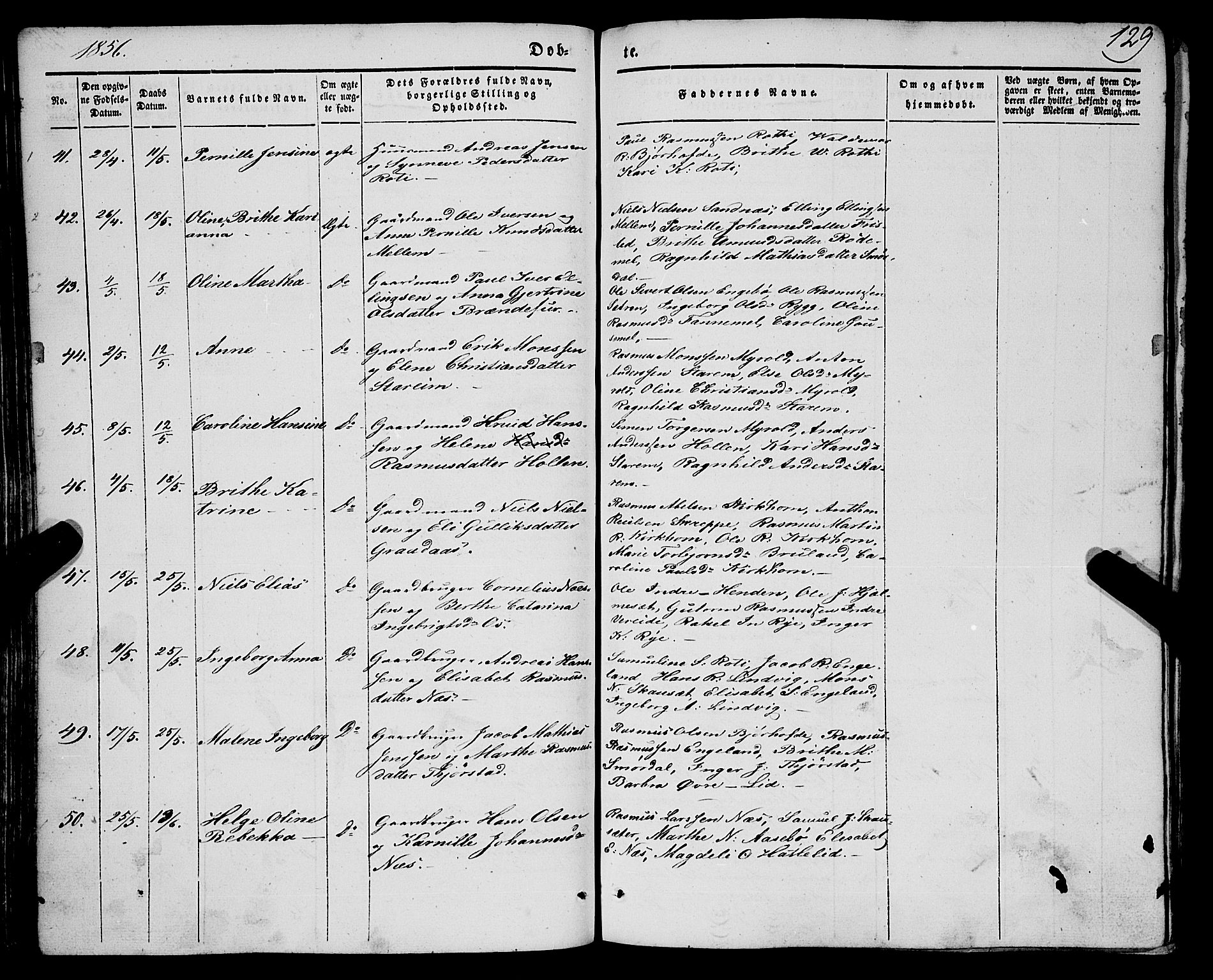 Eid sokneprestembete, AV/SAB-A-82301/H/Haa/Haaa/L0007: Parish register (official) no. A 7, 1844-1858, p. 129