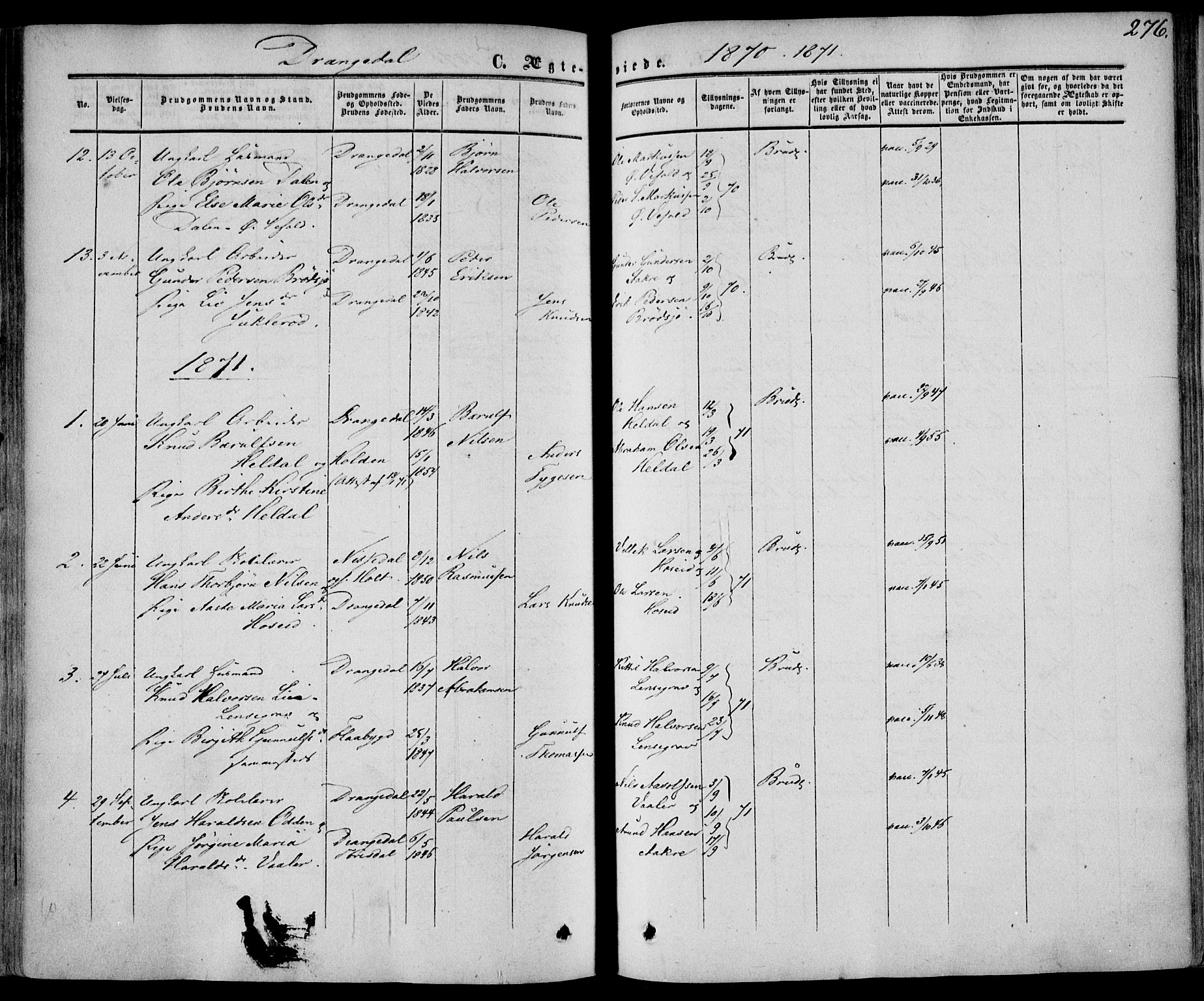 Drangedal kirkebøker, SAKO/A-258/F/Fa/L0008: Parish register (official) no. 8, 1857-1871, p. 276