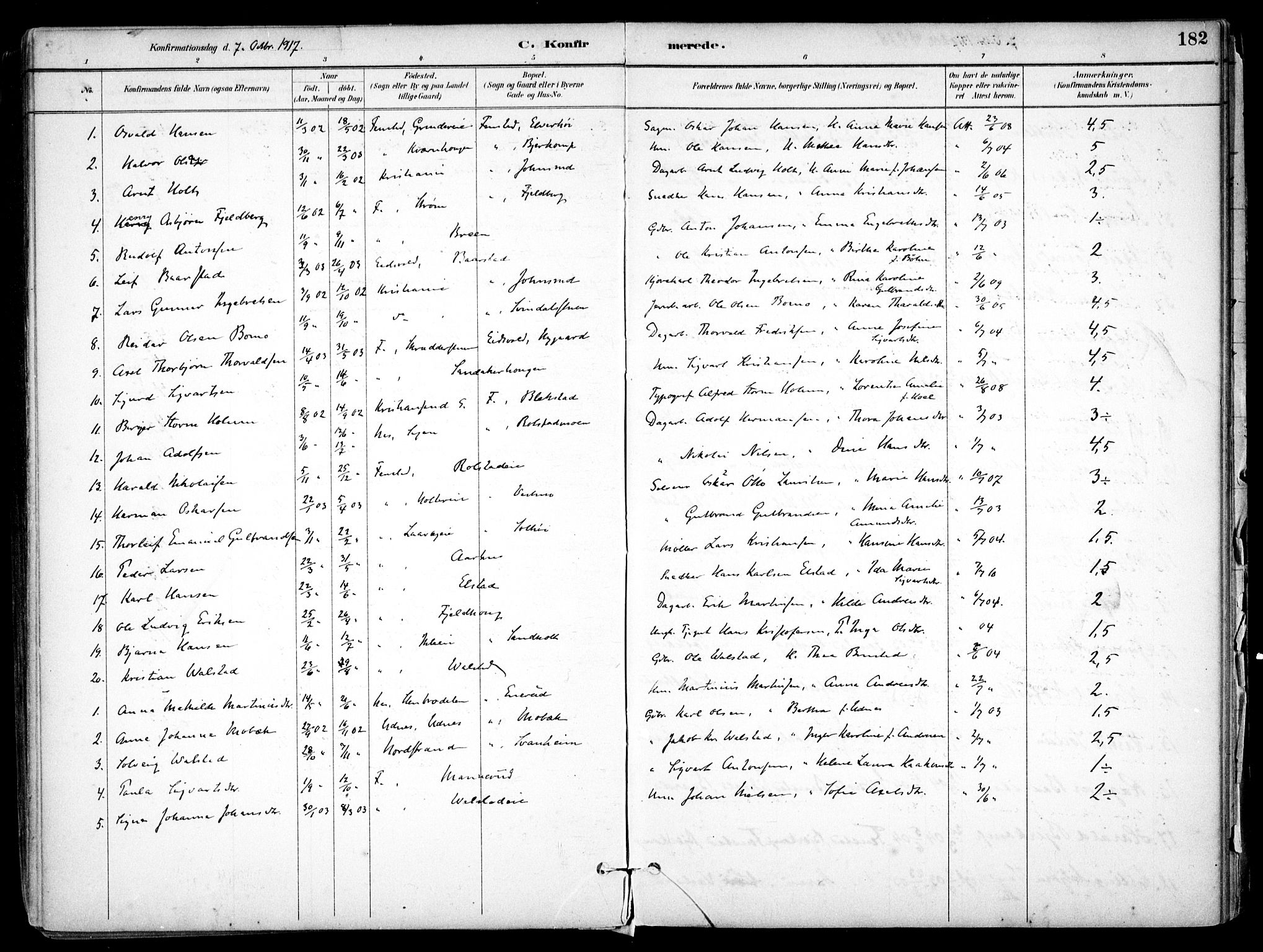 Nes prestekontor Kirkebøker, SAO/A-10410/F/Fb/L0002: Parish register (official) no. II 2, 1883-1918, p. 182