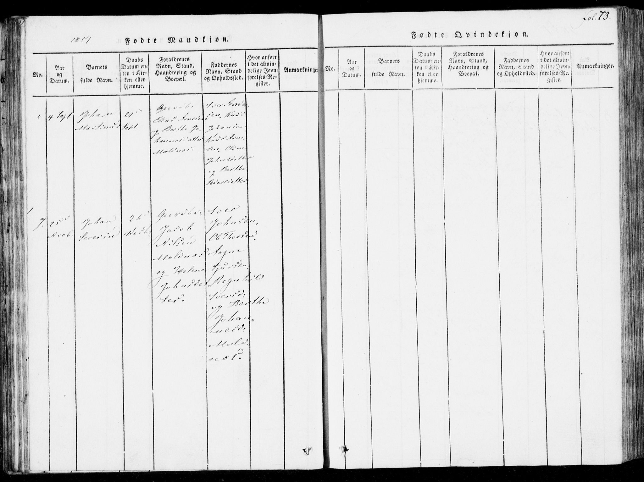 Ministerialprotokoller, klokkerbøker og fødselsregistre - Møre og Romsdal, SAT/A-1454/537/L0517: Parish register (official) no. 537A01, 1818-1862, p. 73