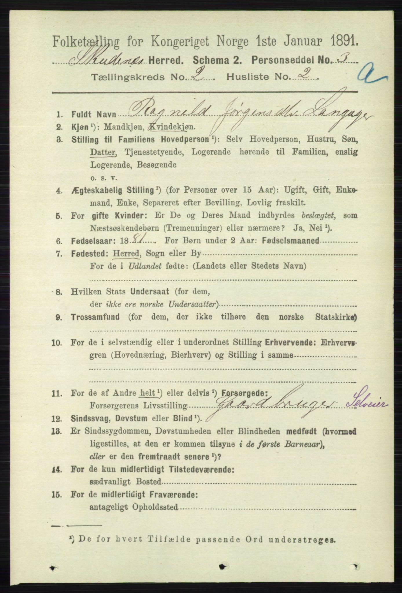 RA, 1891 census for 1150 Skudenes, 1891, p. 686