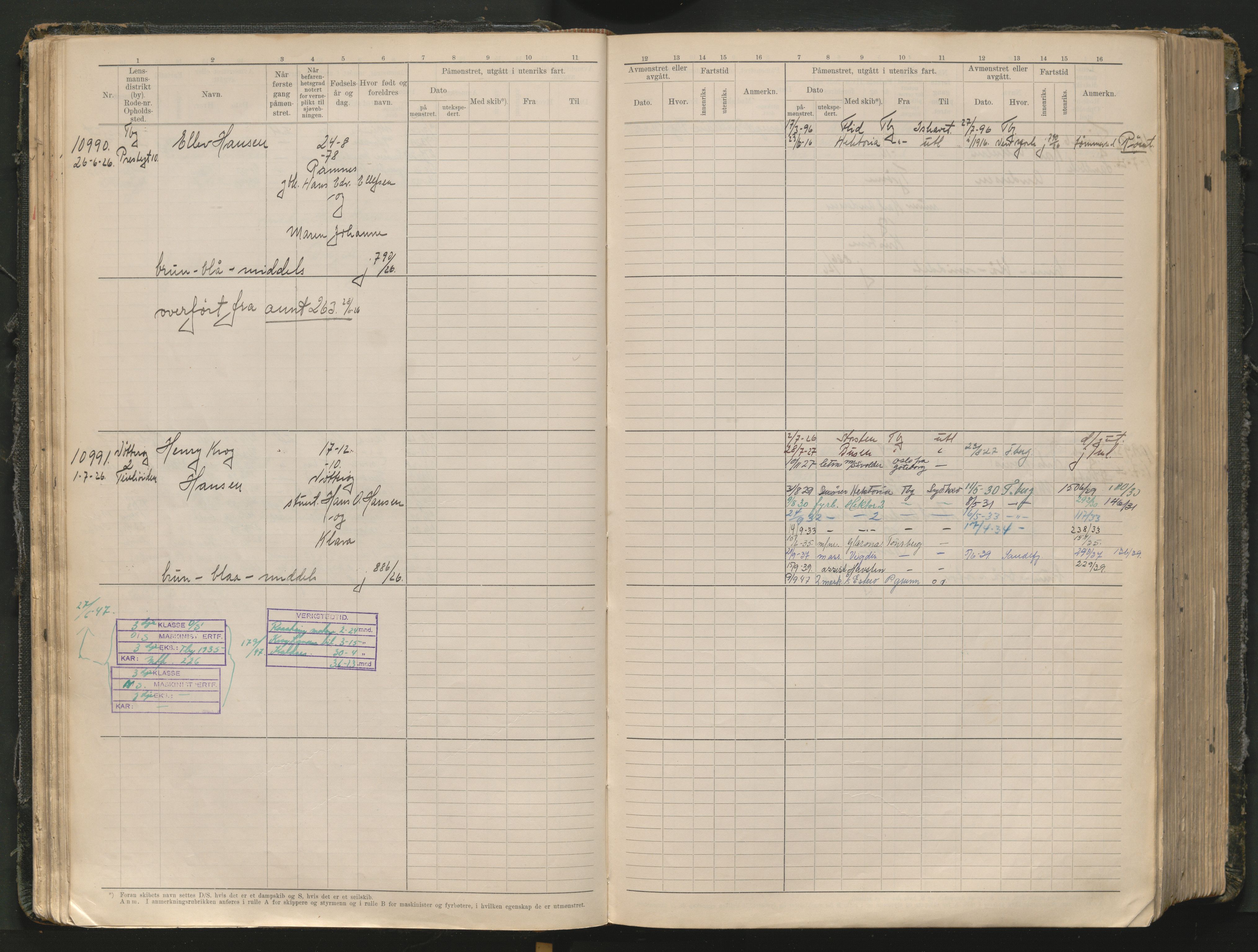 Tønsberg innrulleringskontor, AV/SAKO-A-786/F/Fc/Fcb/L0012: Hovedrulle Patent nr. 10828-12216, 1925-1948