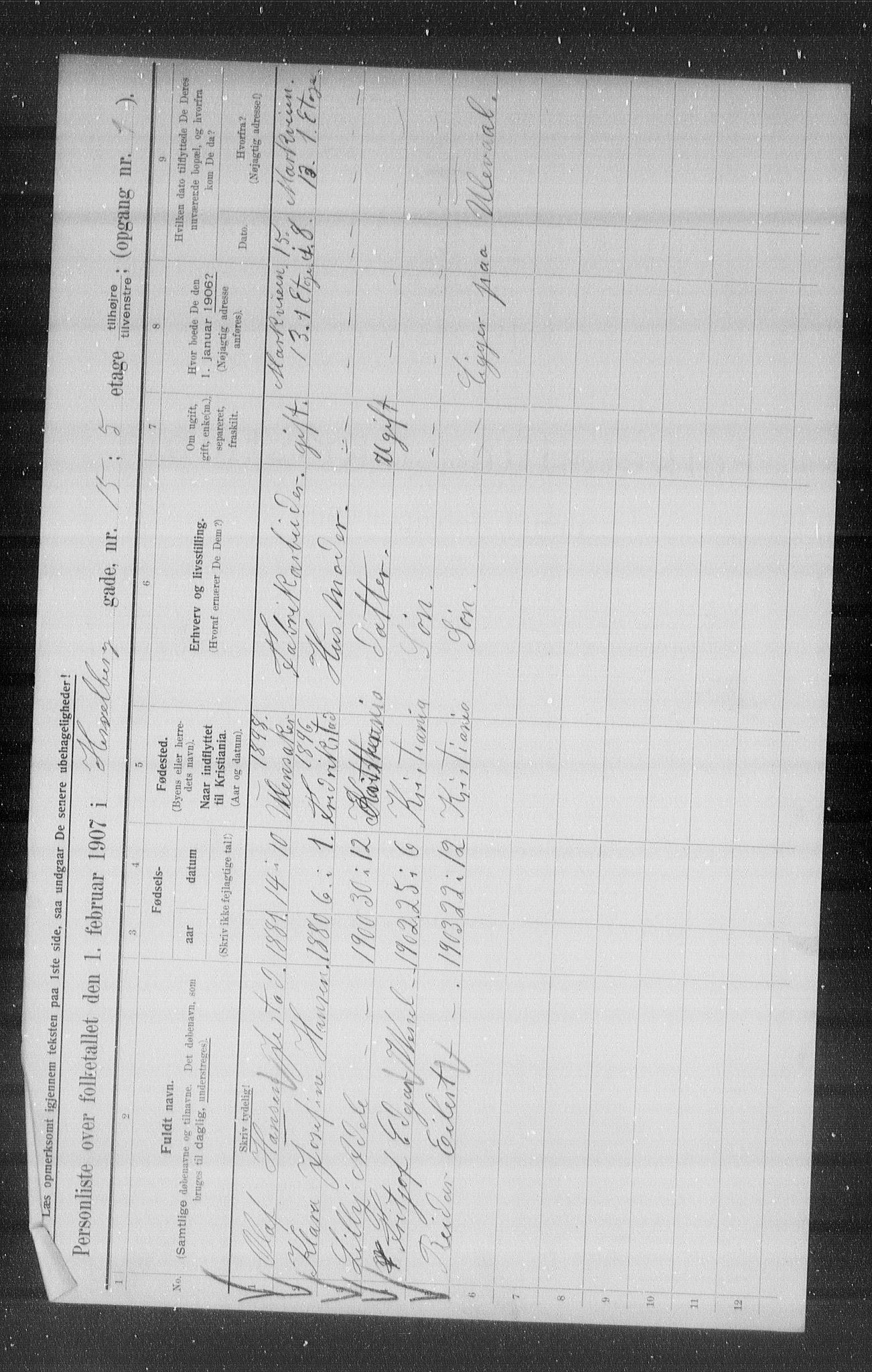 OBA, Municipal Census 1907 for Kristiania, 1907, p. 20622