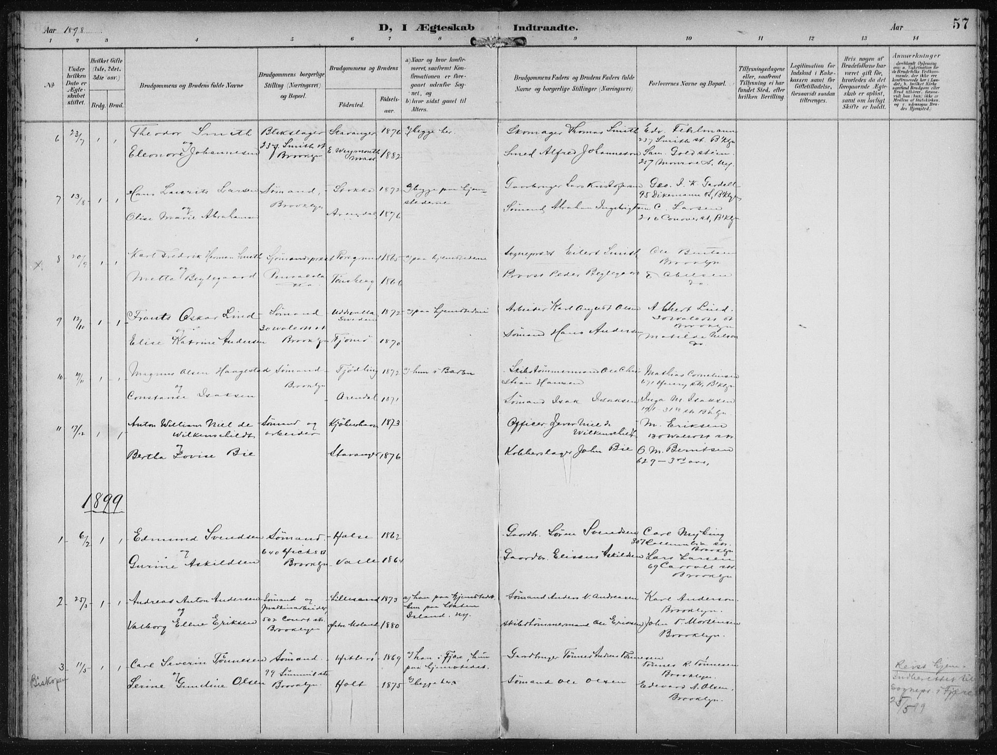Den norske sjømannsmisjon i utlandet/New York, SAB/SAB/PA-0110/H/Ha/L0004: Parish register (official) no. A 4, 1893-1901, p. 57