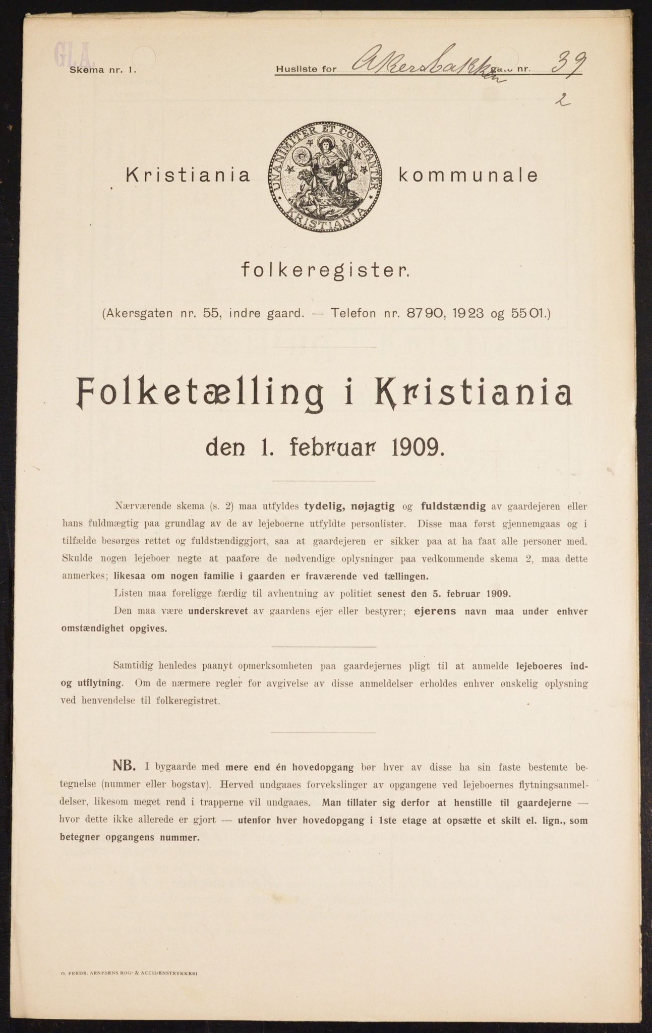 OBA, Municipal Census 1909 for Kristiania, 1909, p. 276