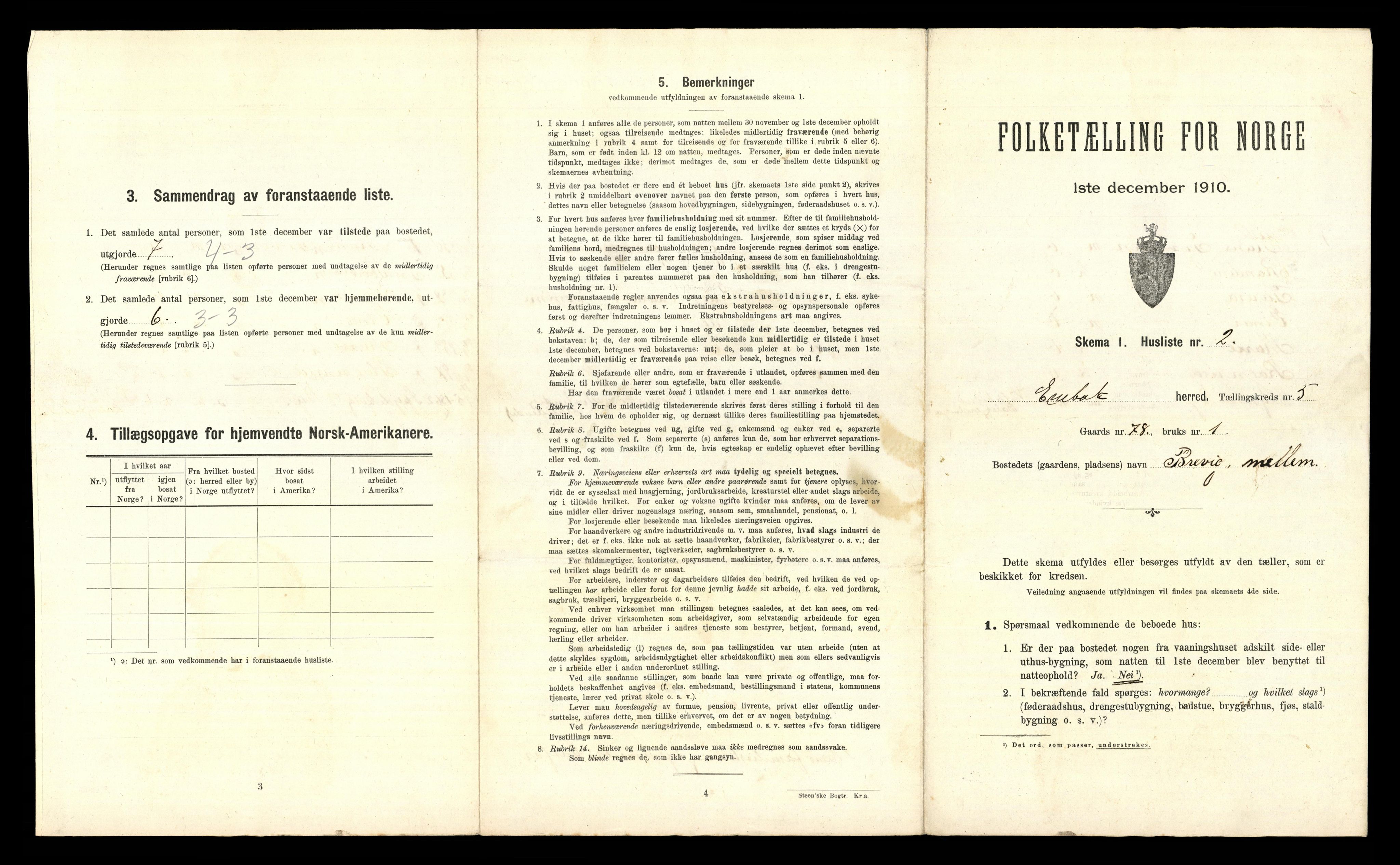 RA, 1910 census for Enebakk, 1910, p. 579