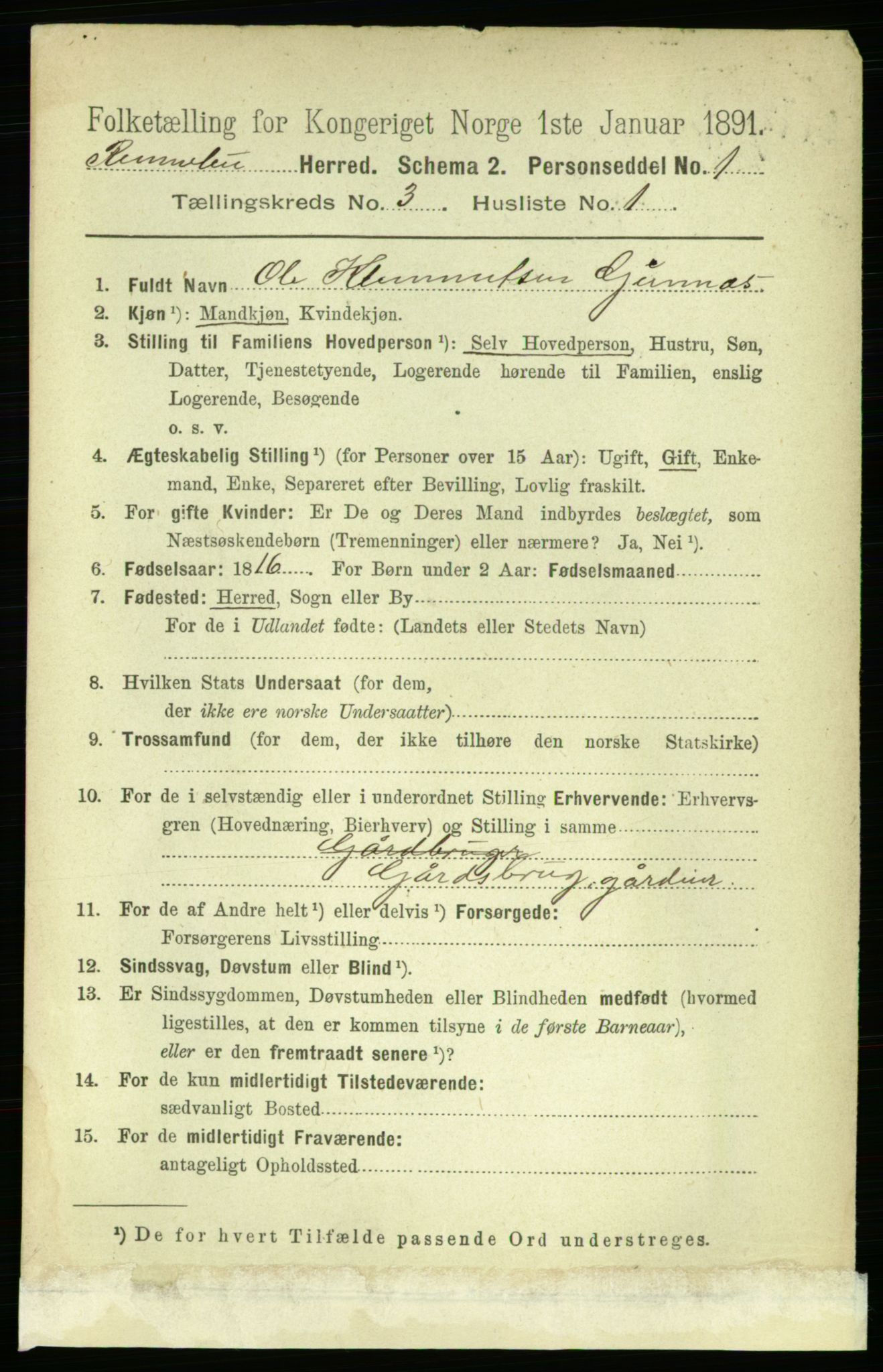 RA, 1891 census for 1635 Rennebu, 1891, p. 1388