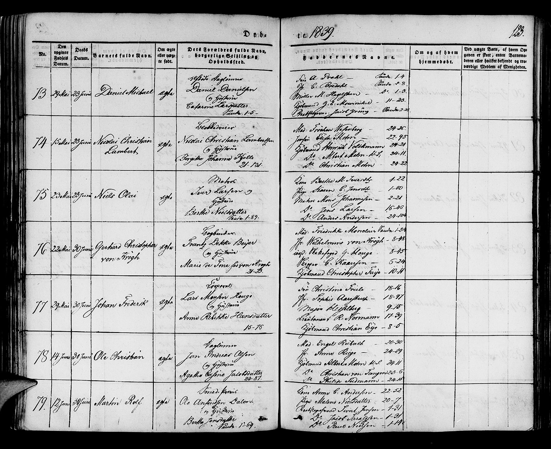 Korskirken sokneprestembete, SAB/A-76101/H/Haa/L0015: Parish register (official) no. B 1, 1833-1841, p. 123