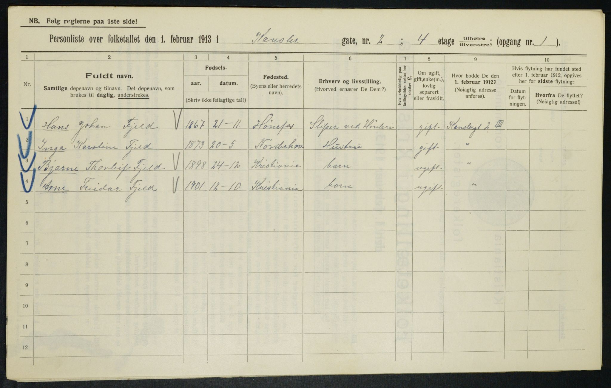 OBA, Municipal Census 1913 for Kristiania, 1913, p. 47789