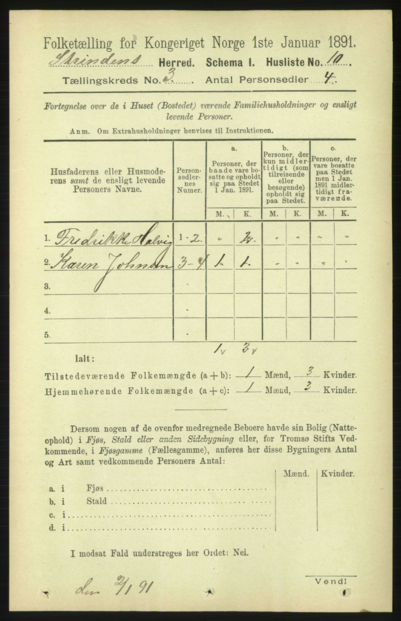 RA, 1891 census for 1660 Strinda, 1891, p. 1919