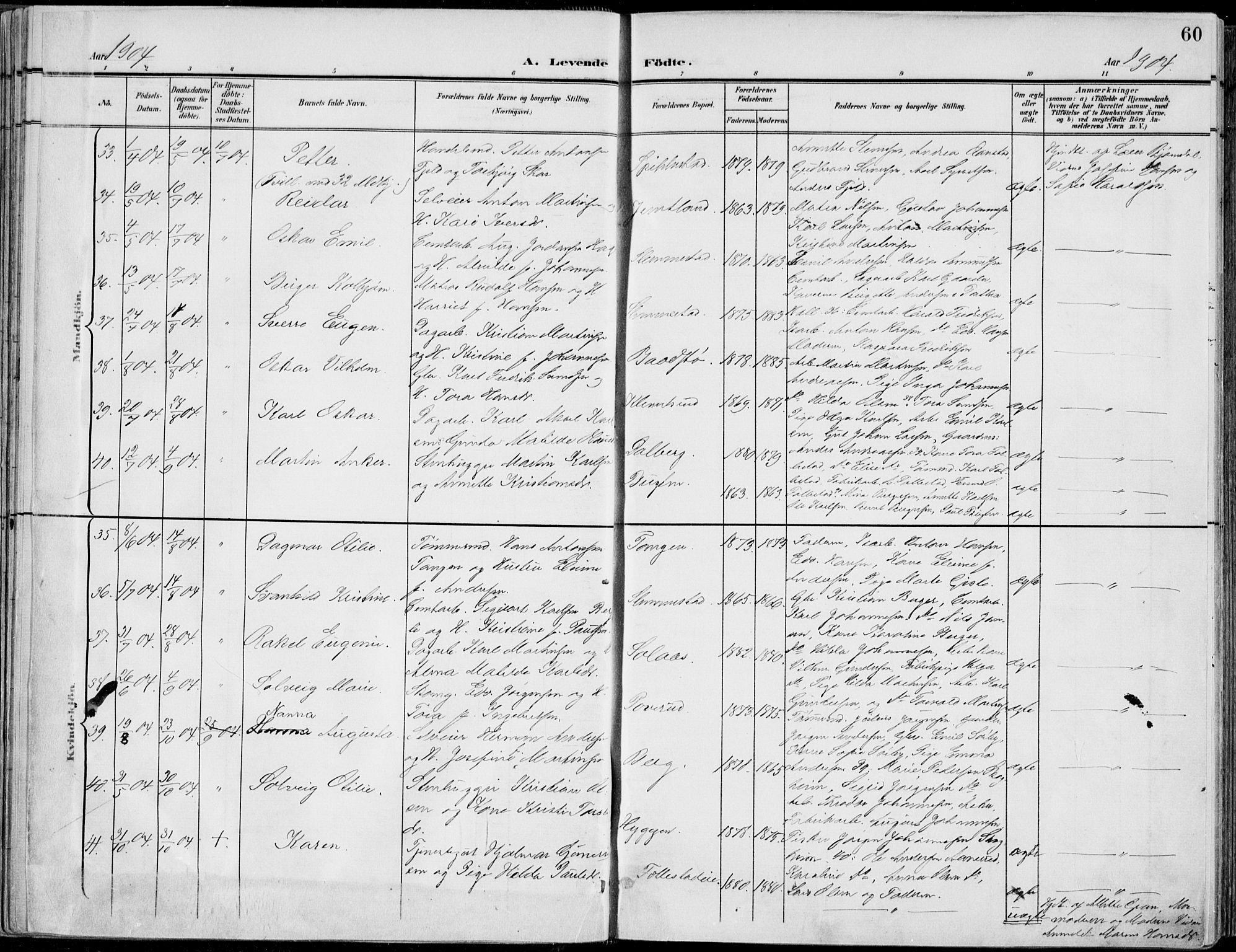 Røyken kirkebøker, AV/SAKO-A-241/F/Fa/L0009: Parish register (official) no. 9, 1898-1911, p. 60