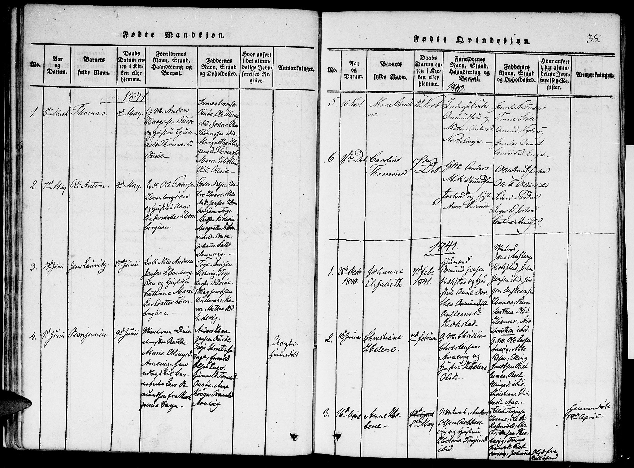 Hommedal sokneprestkontor, AV/SAK-1111-0023/F/Fa/Faa/L0001: Parish register (official) no. A 1, 1816-1860, p. 38