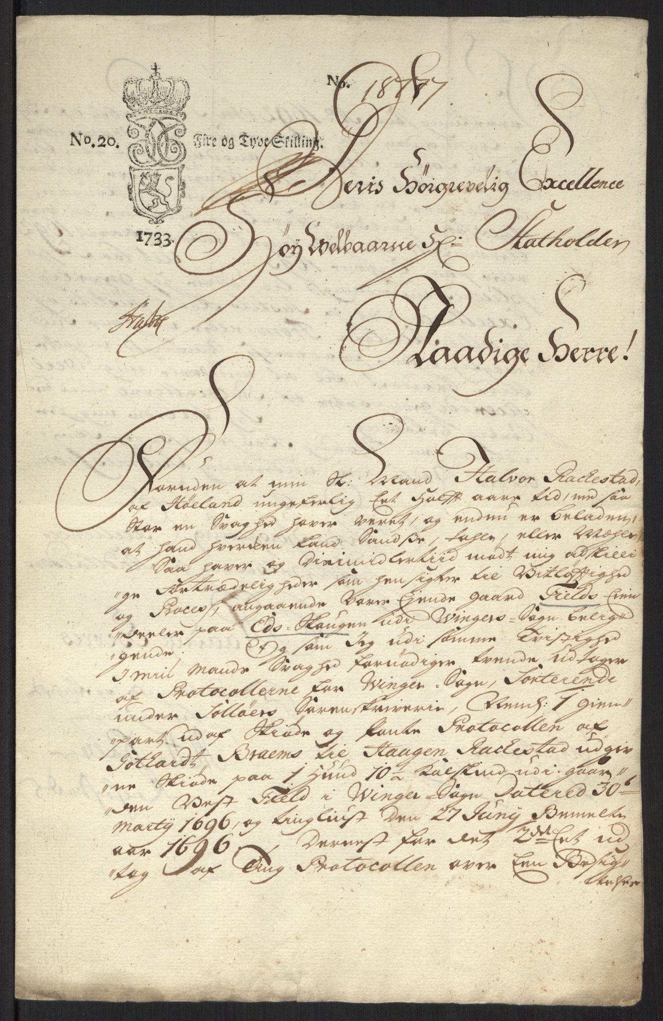 Stattholderembetet 1572-1771, AV/RA-EA-2870/Ef/L0107: Brev fra embetsmenn og andre, 1733-1734, p. 28