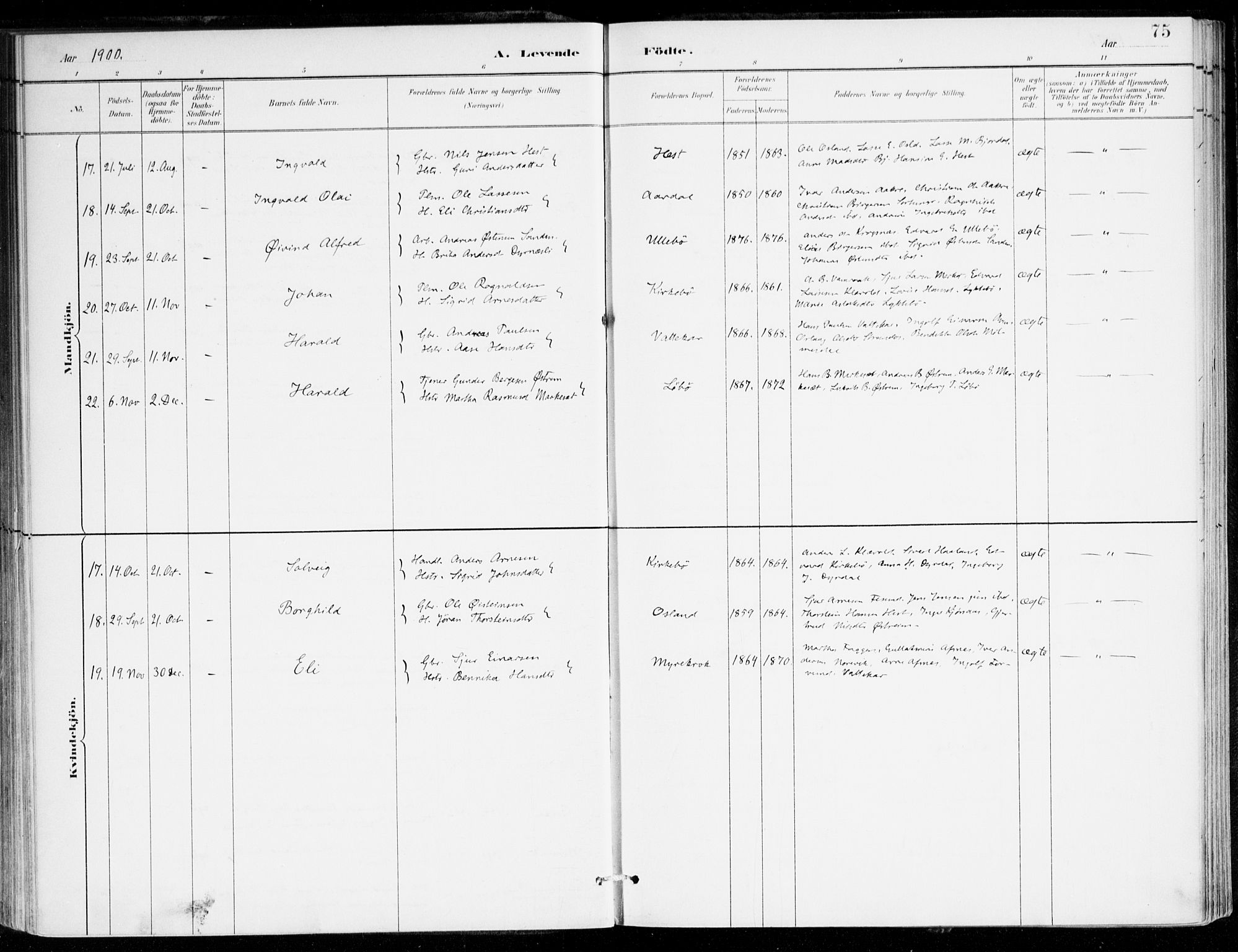 Lavik sokneprestembete, SAB/A-80901: Parish register (official) no. C 1, 1882-1904, p. 75