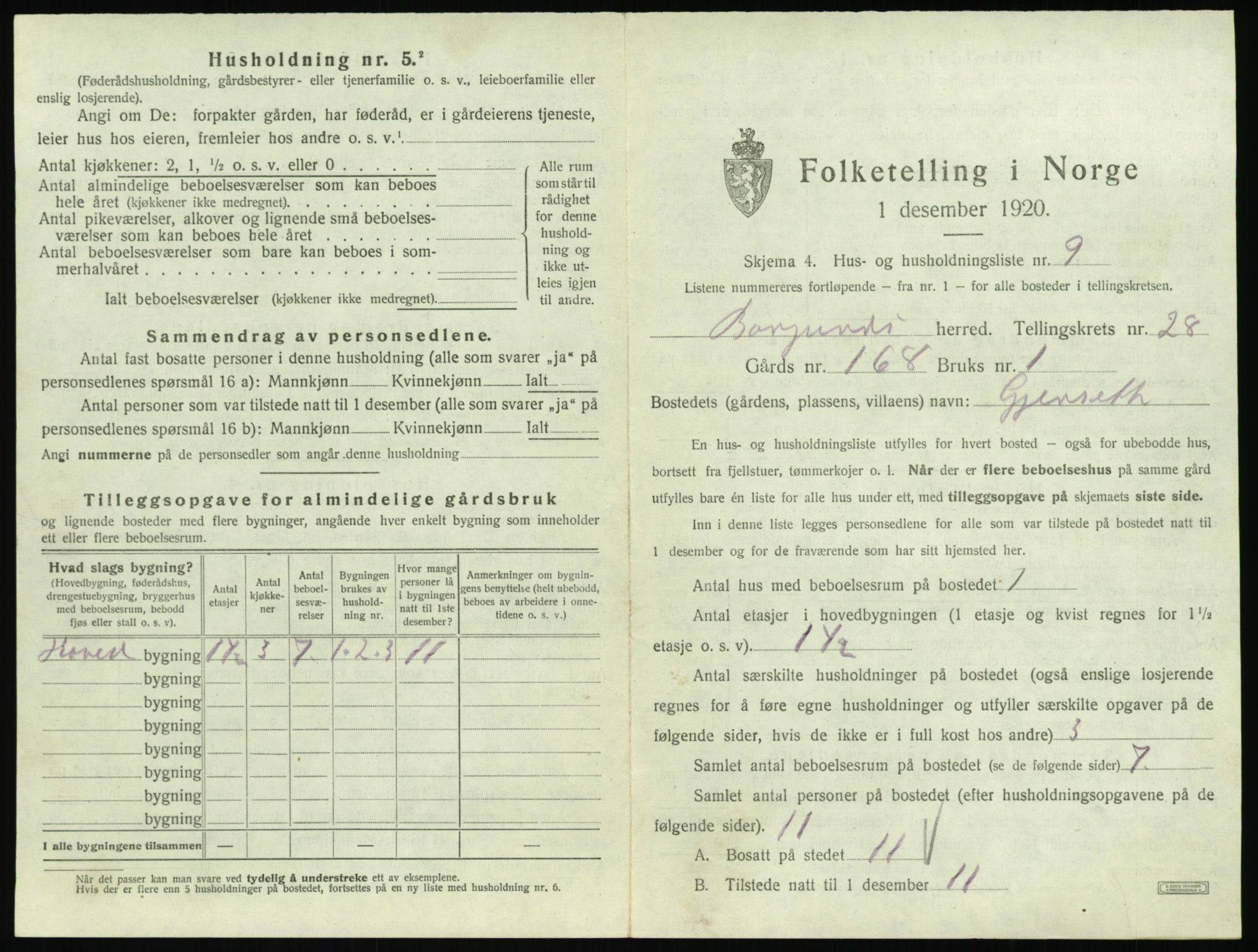 SAT, 1920 census for Borgund, 1920, p. 2206