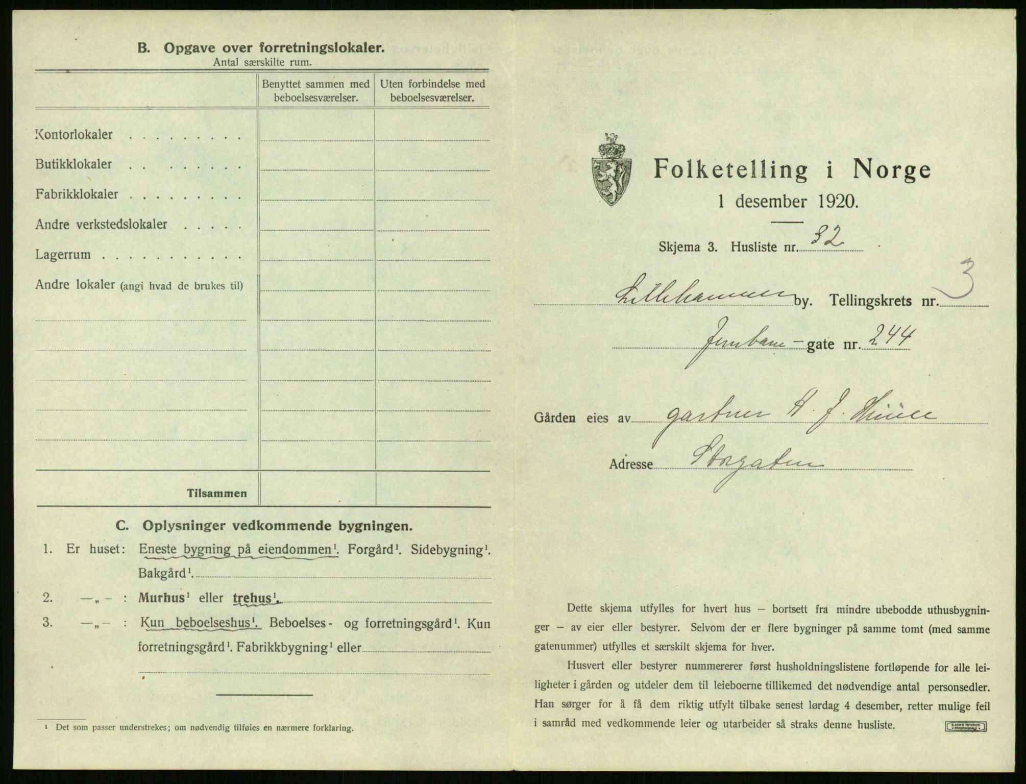 SAH, 1920 census for Lillehammer, 1920, p. 368