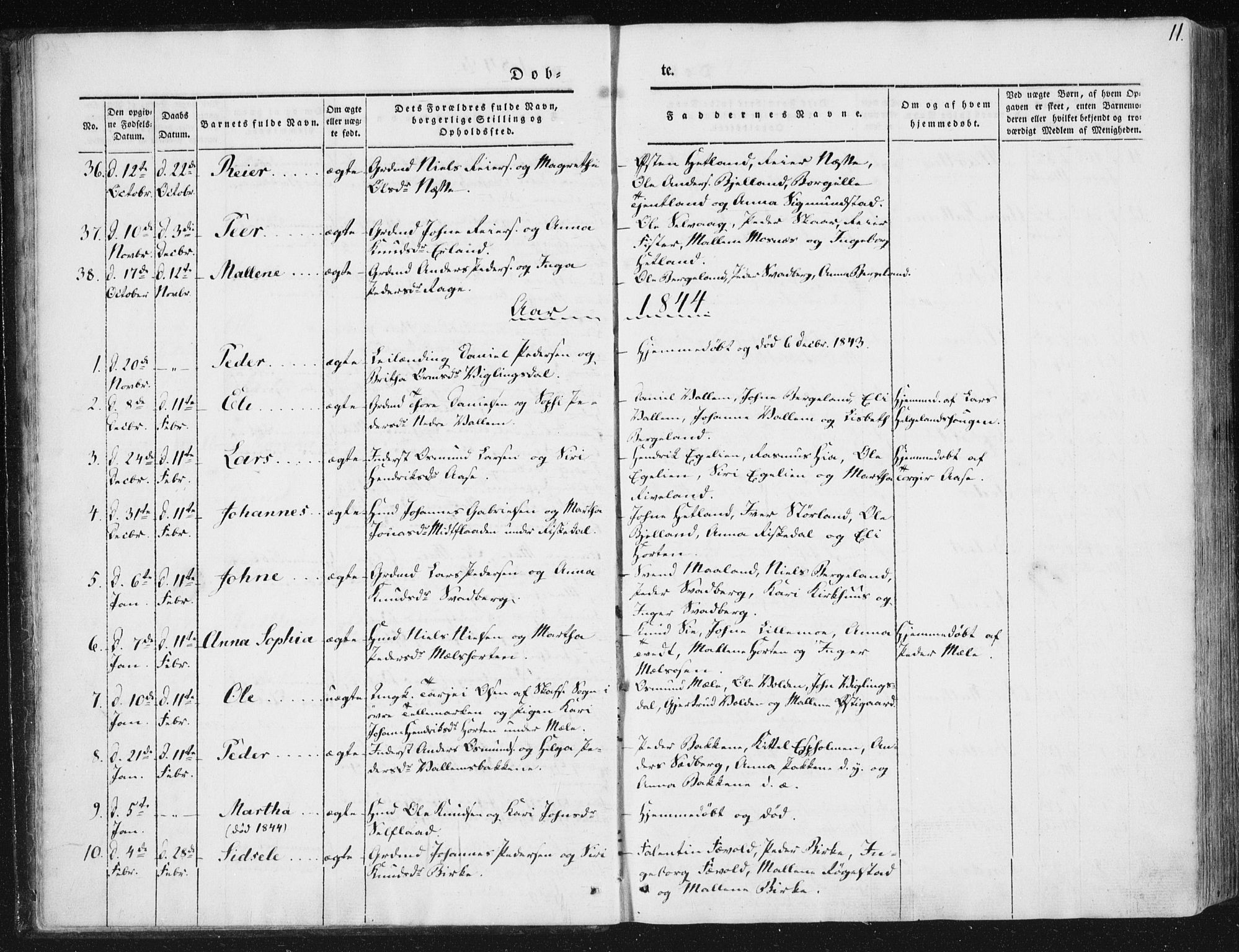 Hjelmeland sokneprestkontor, SAST/A-101843/01/IV/L0008: Parish register (official) no. A 8, 1842-1861, p. 11