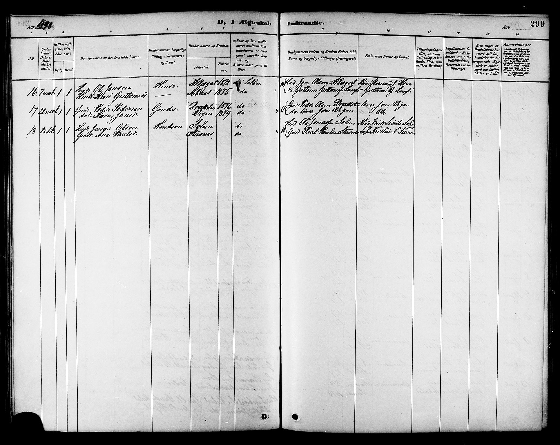 Ministerialprotokoller, klokkerbøker og fødselsregistre - Sør-Trøndelag, AV/SAT-A-1456/695/L1157: Parish register (copy) no. 695C08, 1889-1913, p. 299