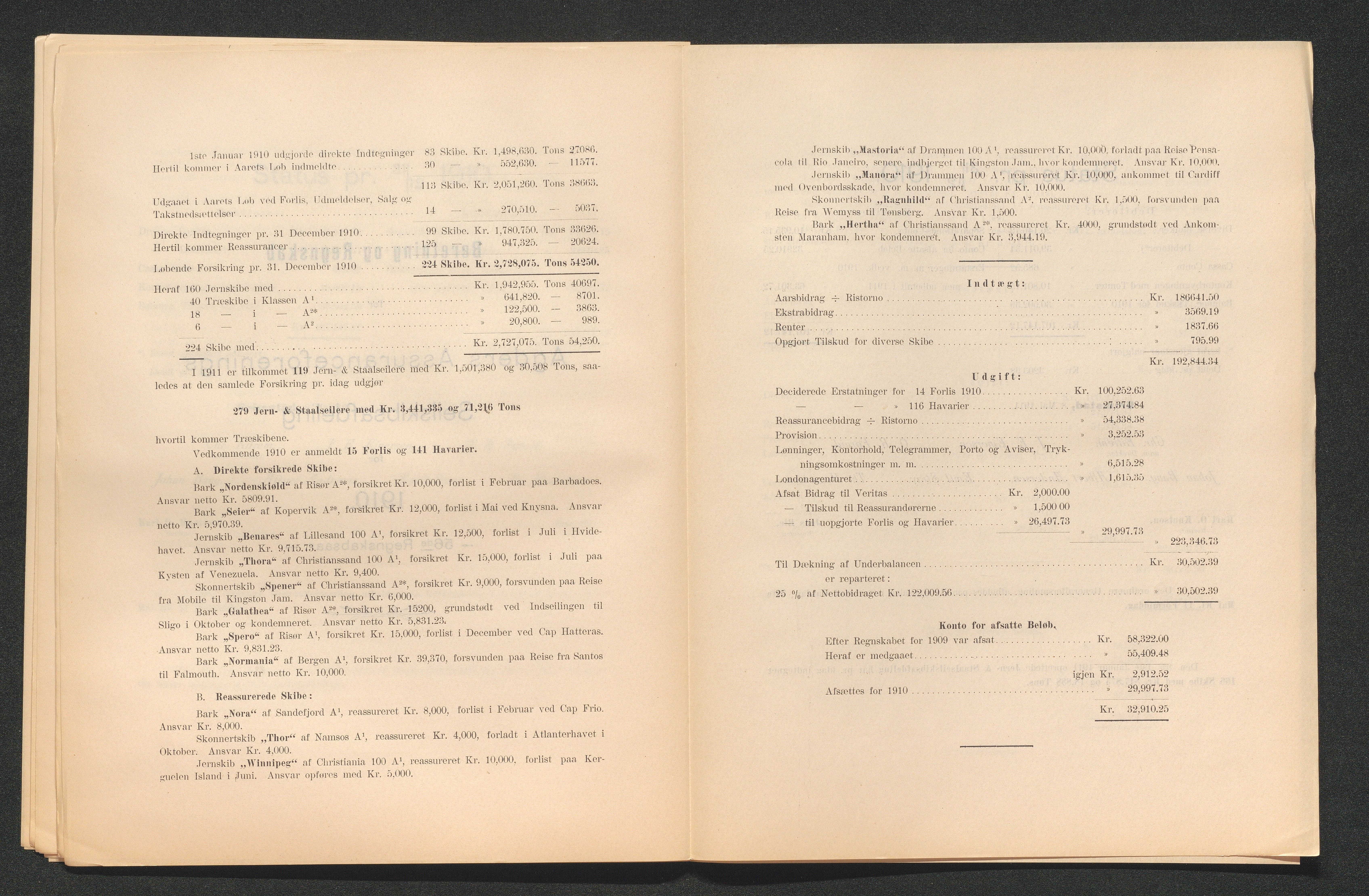 Agders Gjensidige Assuranceforening, AAKS/PA-1718/05/L0003: Regnskap, seilavdeling, pakkesak, 1890-1912