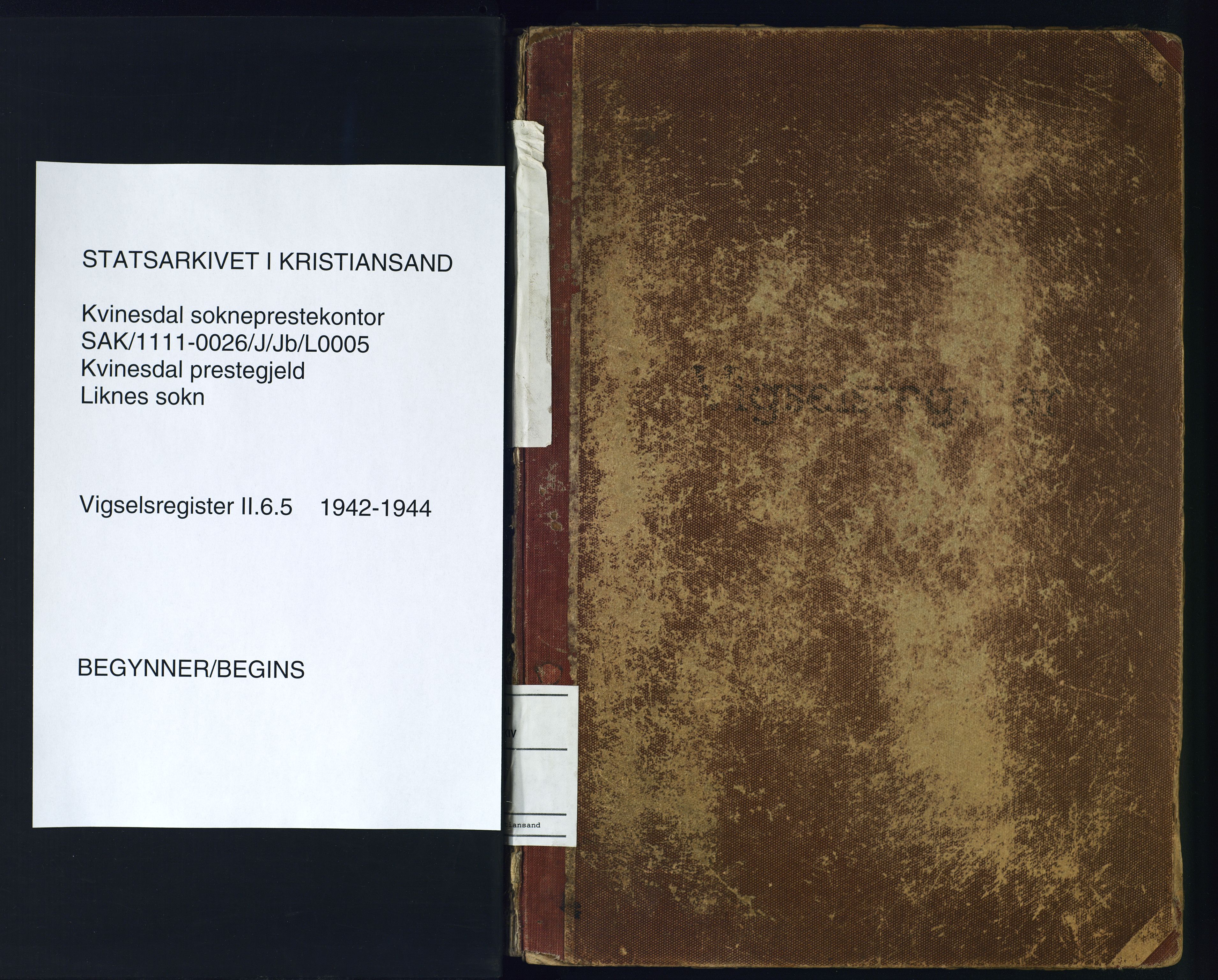 Kvinesdal sokneprestkontor, SAK/1111-0026/J/Jb/L0005: Marriage register no. II.6.5, 1942-1944