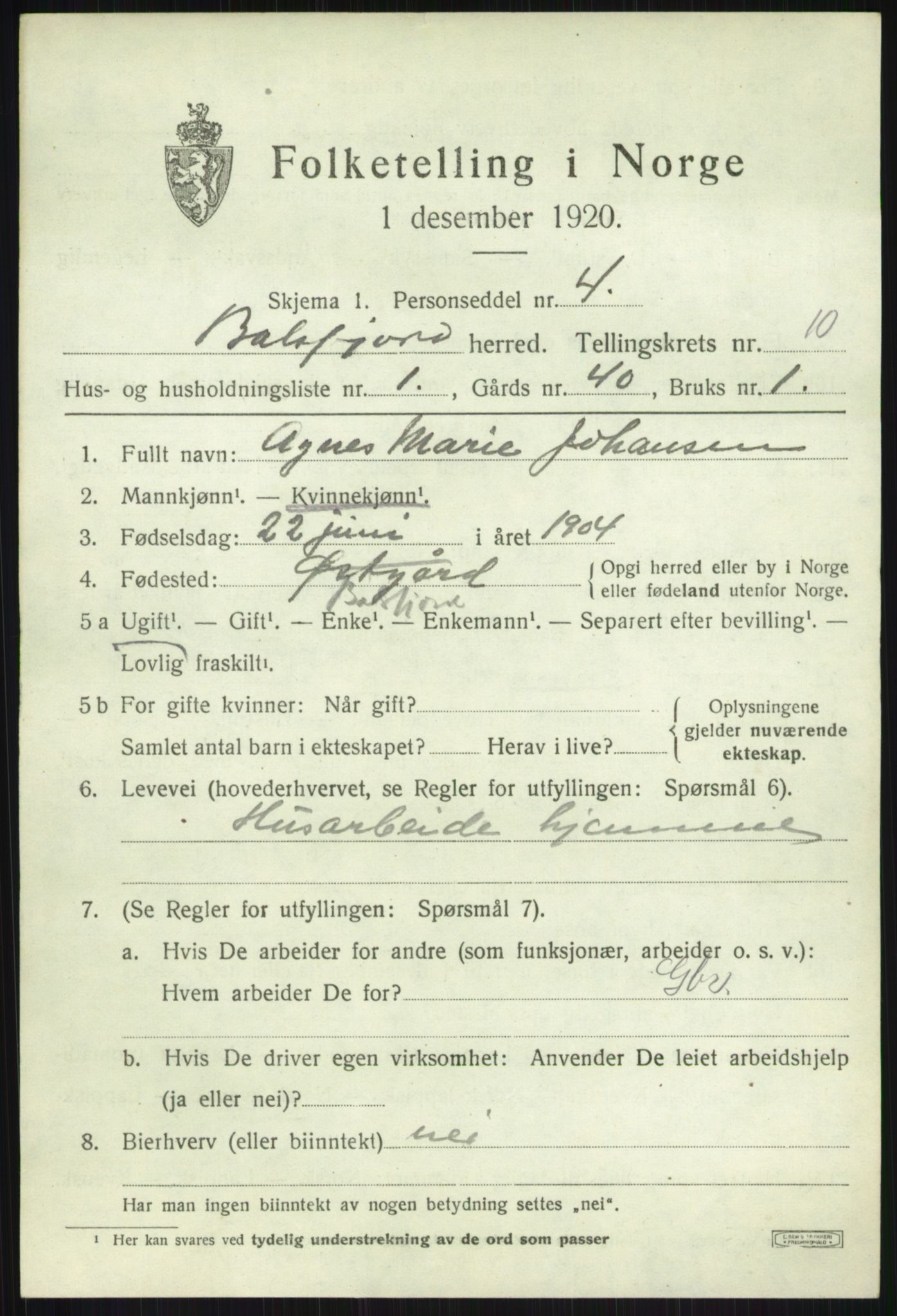 SATØ, 1920 census for Balsfjord, 1920, p. 5277