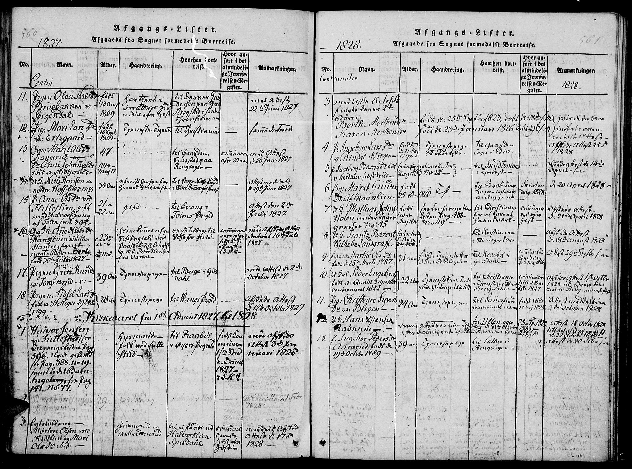 Fåberg prestekontor, SAH/PREST-086/H/Ha/Haa/L0003: Parish register (official) no. 3, 1818-1833, p. 560-561