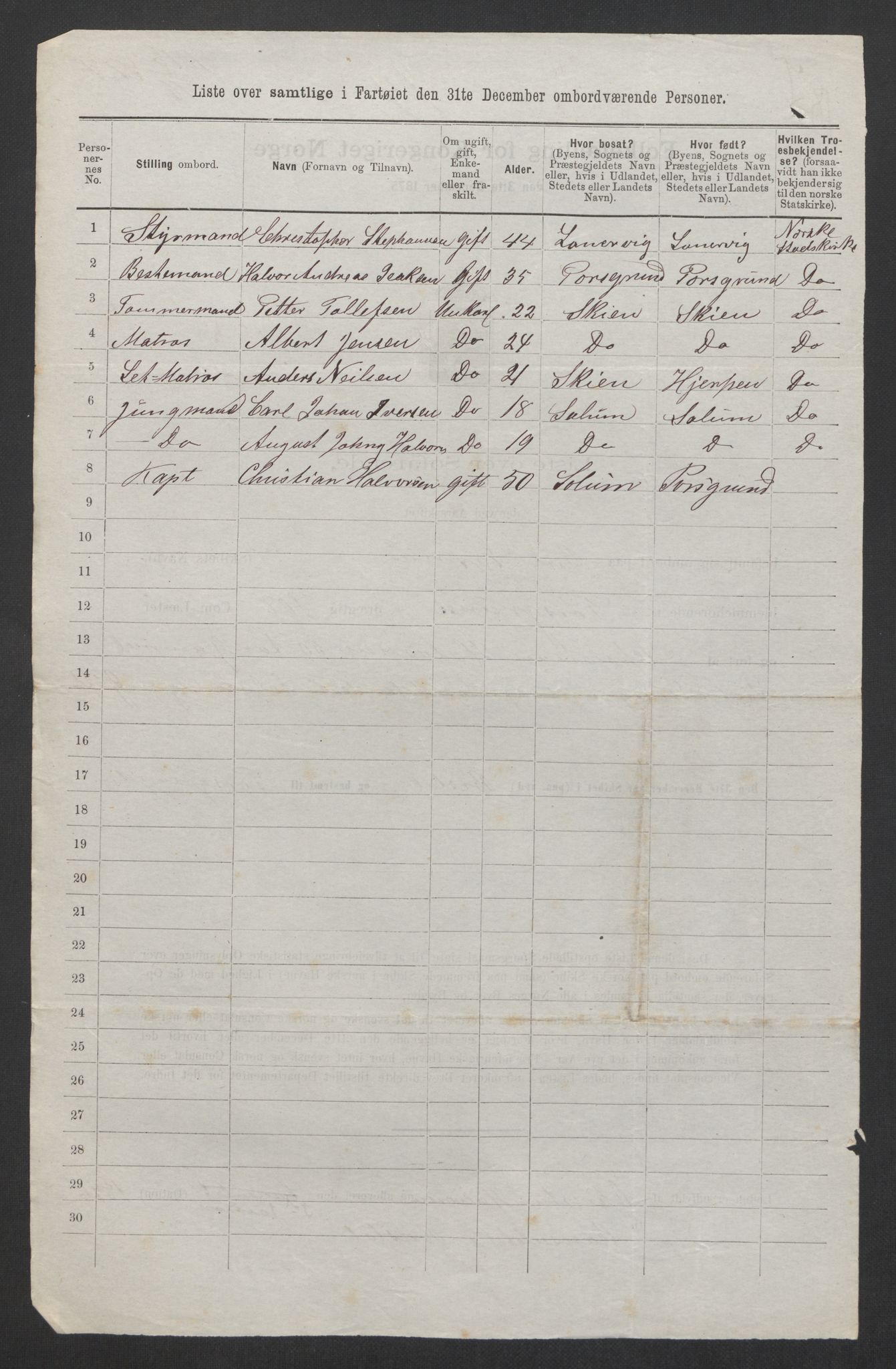 RA, 1875 census, lists of crew on ships: Ships in ports abroad, 1875, p. 820
