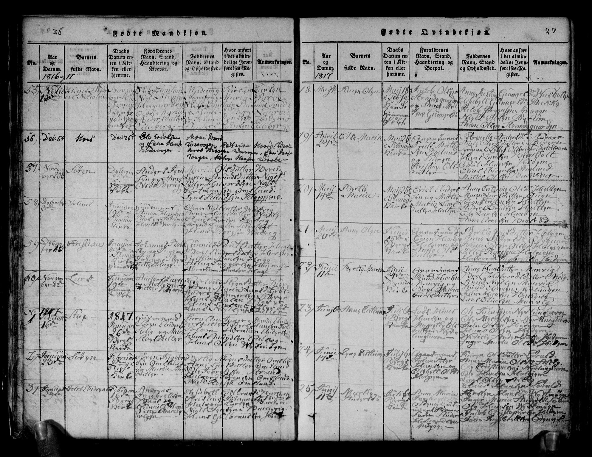 Brunlanes kirkebøker, SAKO/A-342/G/Ga/L0001: Parish register (copy) no. I 1, 1814-1834, p. 26-27
