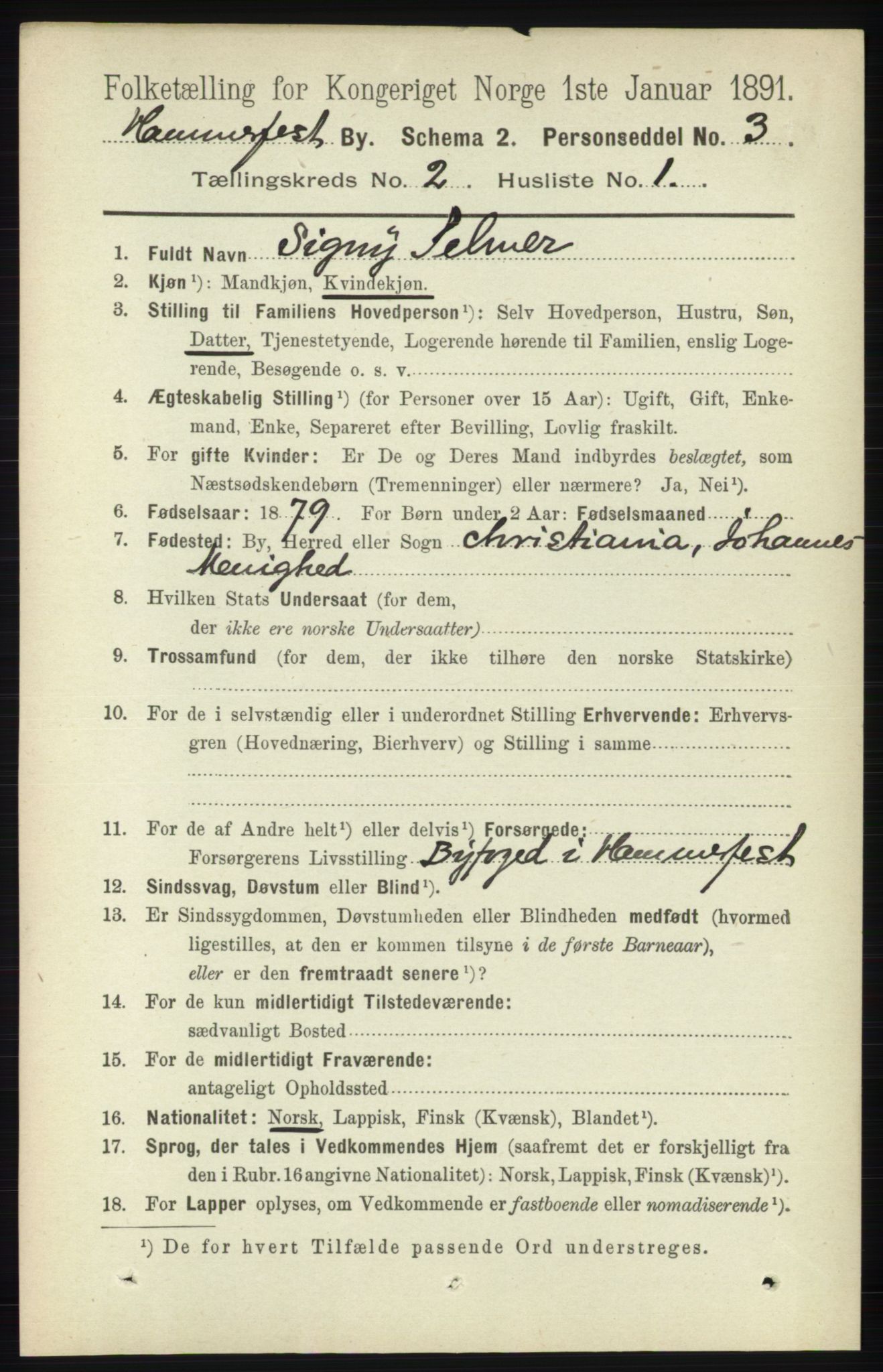 RA, 1891 census for 2001 Hammerfest, 1891, p. 274