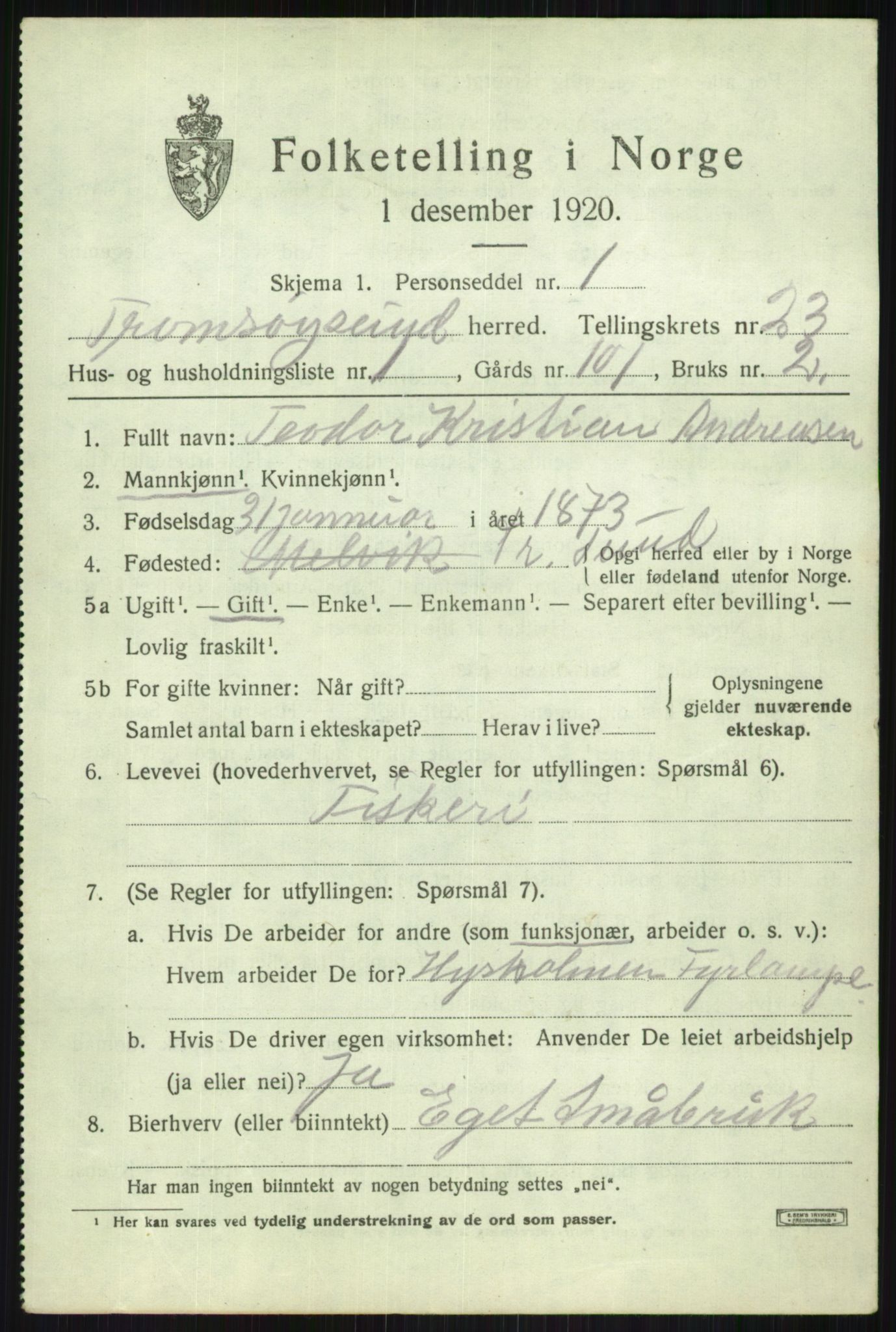 SATØ, 1920 census for Tromsøysund, 1920, p. 11616