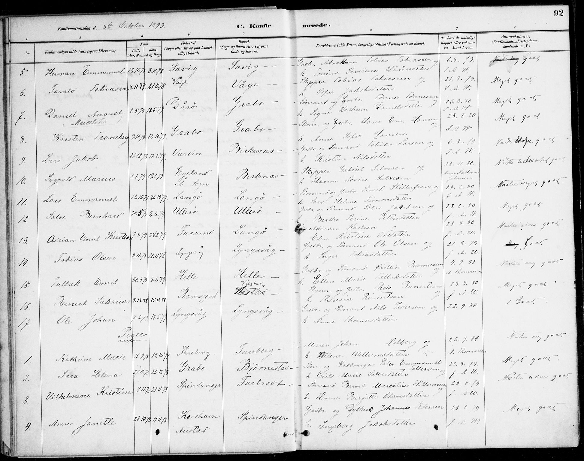 Herad sokneprestkontor, AV/SAK-1111-0018/F/Fa/Fab/L0005: Parish register (official) no. A 5, 1886-1913, p. 92