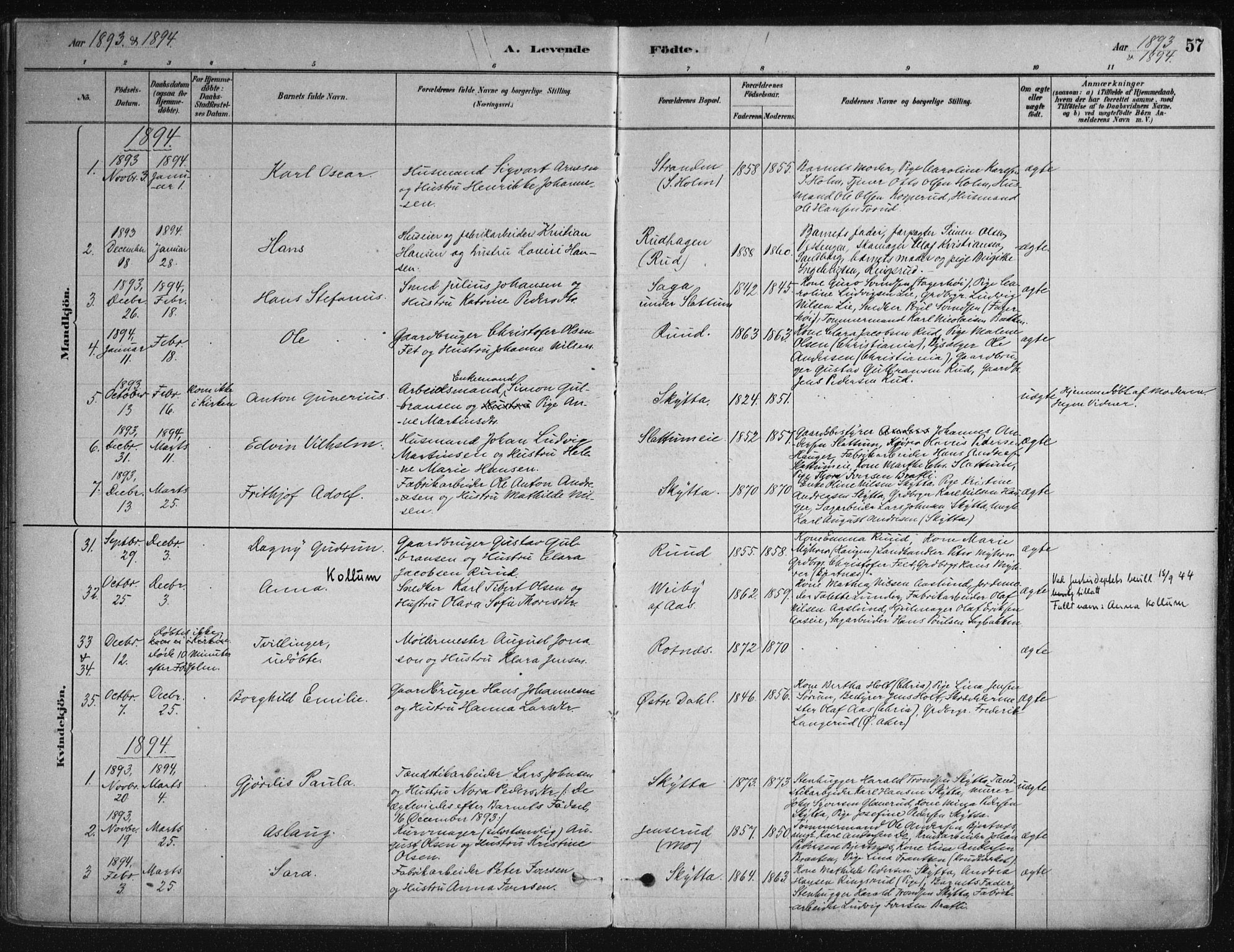 Nittedal prestekontor Kirkebøker, SAO/A-10365a/F/Fa/L0007: Parish register (official) no. I 7, 1879-1901, p. 57
