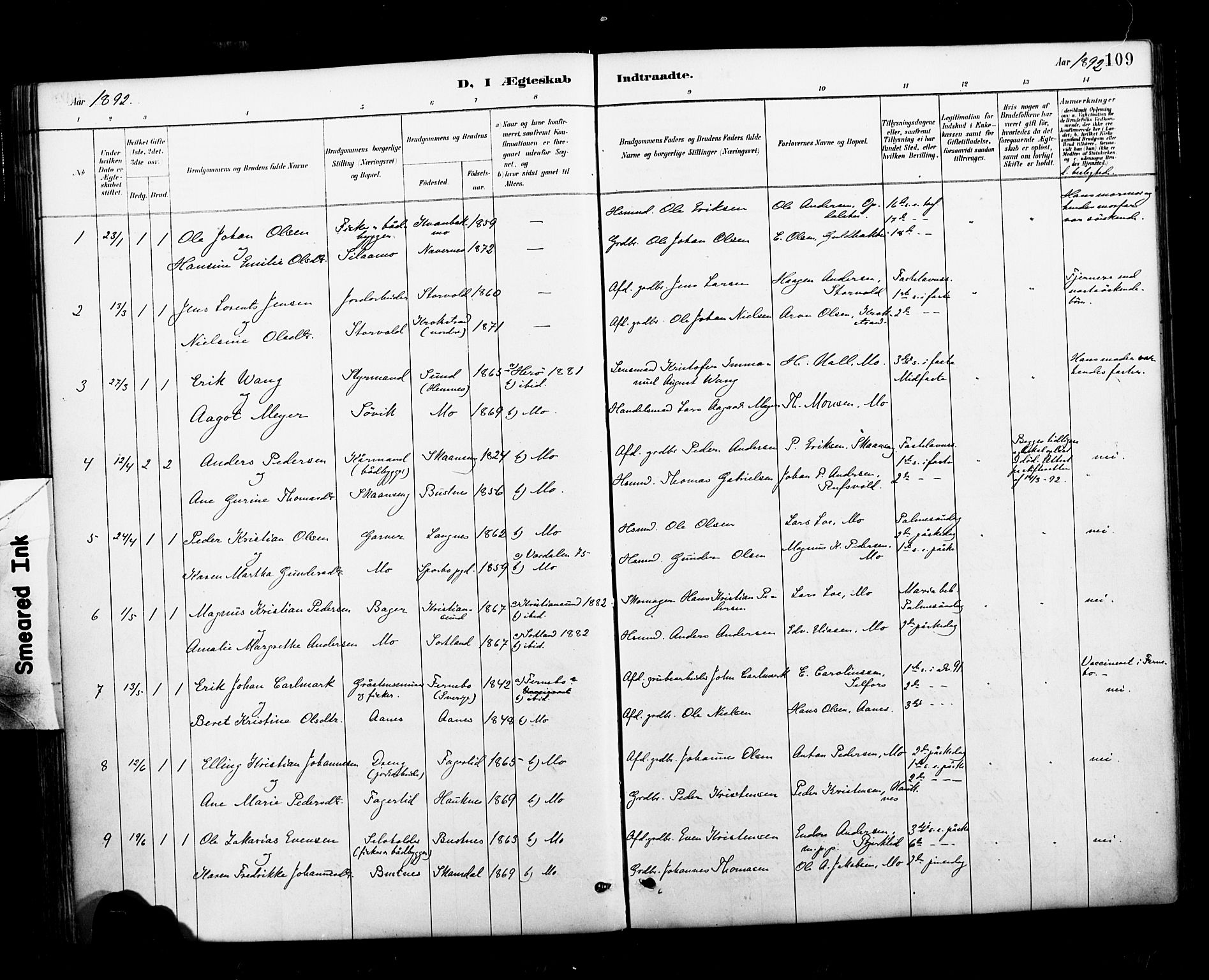 Ministerialprotokoller, klokkerbøker og fødselsregistre - Nordland, AV/SAT-A-1459/827/L0401: Parish register (official) no. 827A13, 1887-1905, p. 109