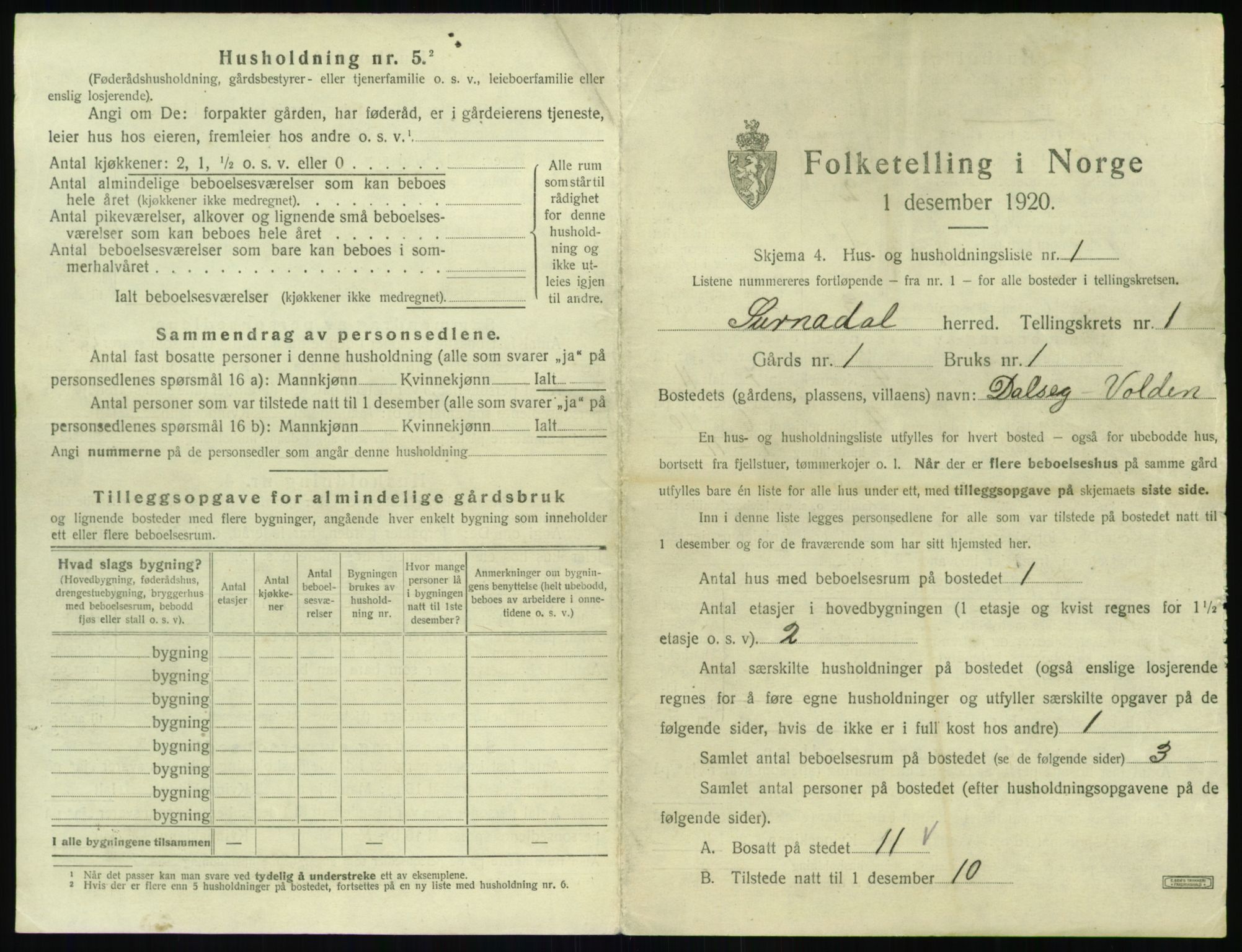 SAT, 1920 census for Surnadal, 1920, p. 43