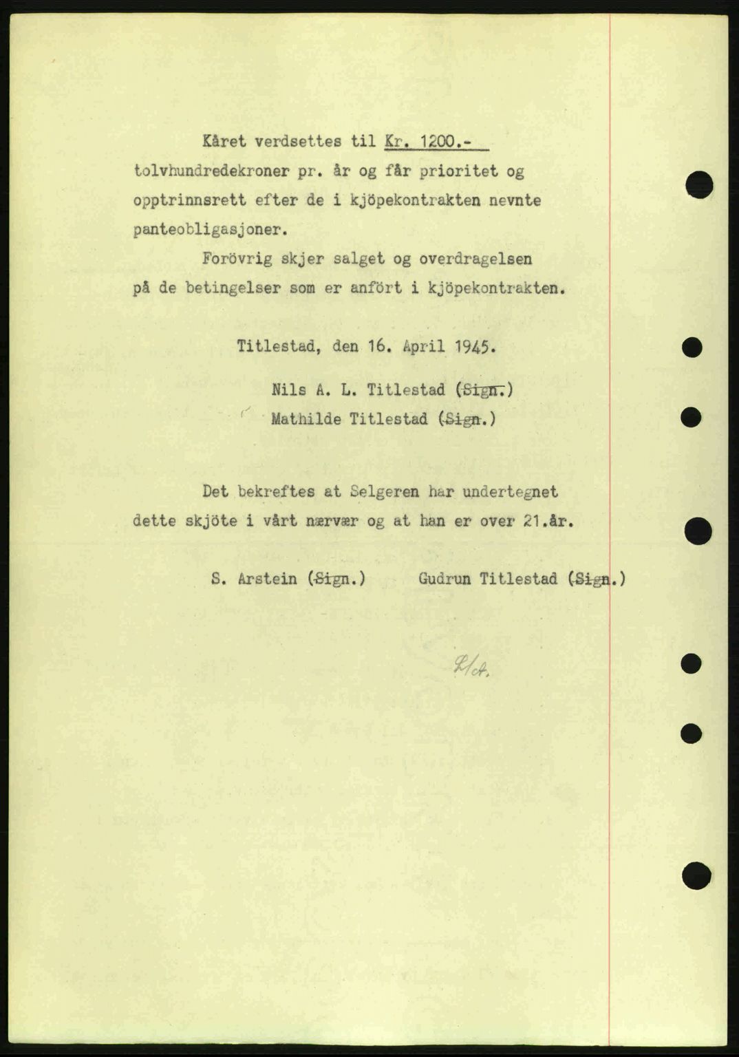 Midhordland sorenskriveri, SAB/A-3001/1/G/Gb/Gbj/L0019: Mortgage book no. A37-38, 1944-1945, Diary no: : 1122/1945