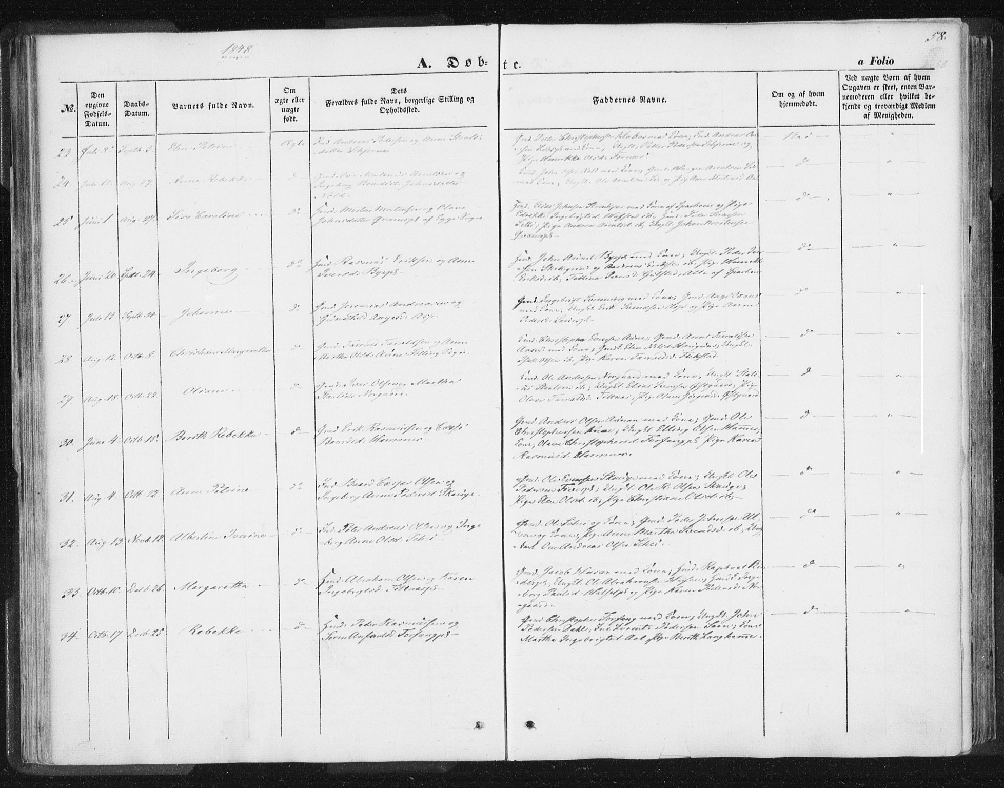 Ministerialprotokoller, klokkerbøker og fødselsregistre - Nord-Trøndelag, SAT/A-1458/746/L0446: Parish register (official) no. 746A05, 1846-1859, p. 58