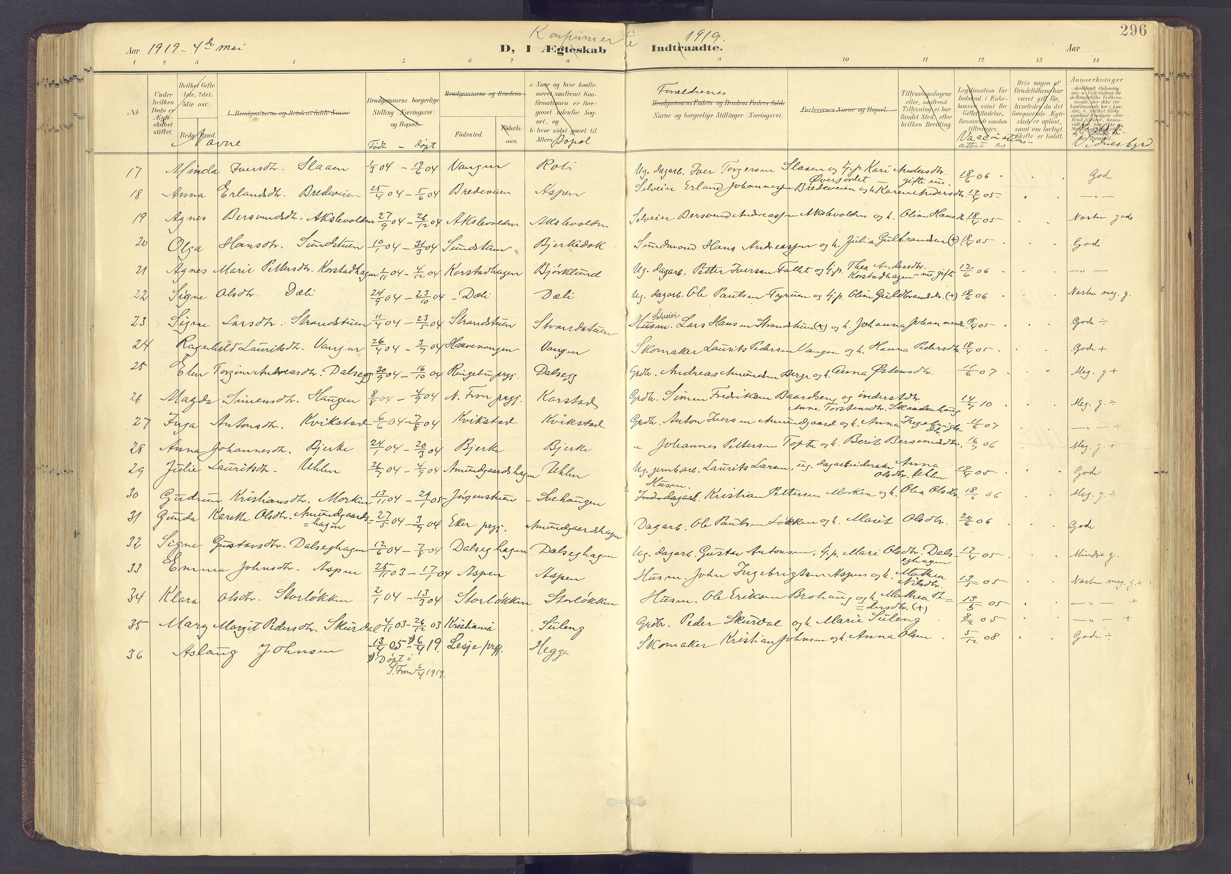 Sør-Fron prestekontor, SAH/PREST-010/H/Ha/Haa/L0004: Parish register (official) no. 4, 1898-1919, p. 296