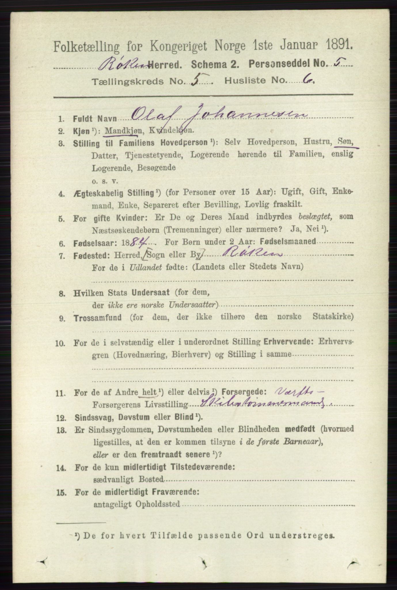 RA, 1891 census for 0627 Røyken, 1891, p. 2910