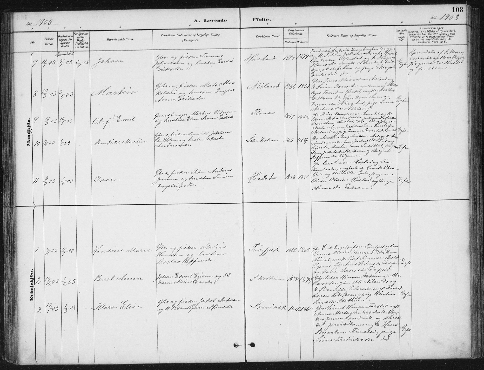 Ministerialprotokoller, klokkerbøker og fødselsregistre - Møre og Romsdal, AV/SAT-A-1454/567/L0783: Parish register (copy) no. 567C03, 1887-1903, p. 103