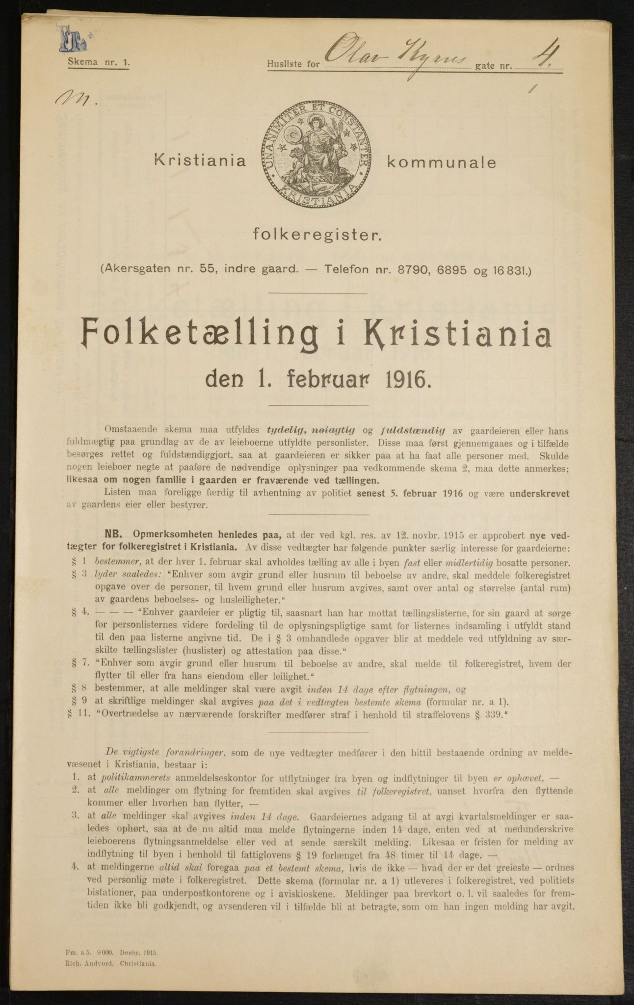 OBA, Municipal Census 1916 for Kristiania, 1916, p. 77169