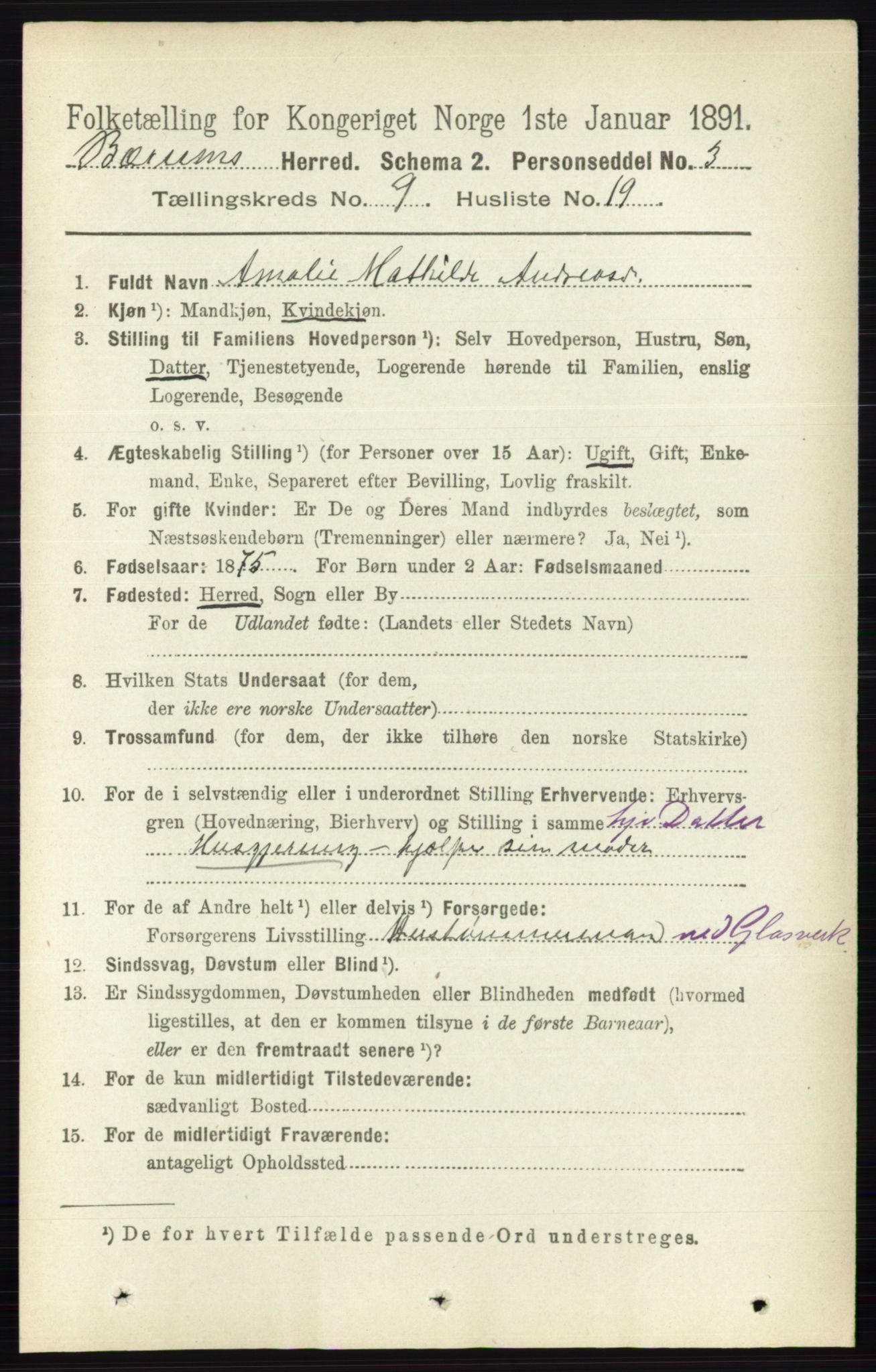 RA, 1891 census for 0219 Bærum, 1891, p. 5282