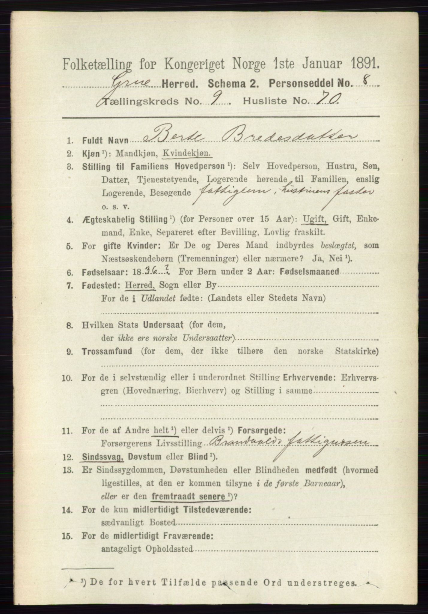 RA, 1891 census for 0423 Grue, 1891, p. 5282