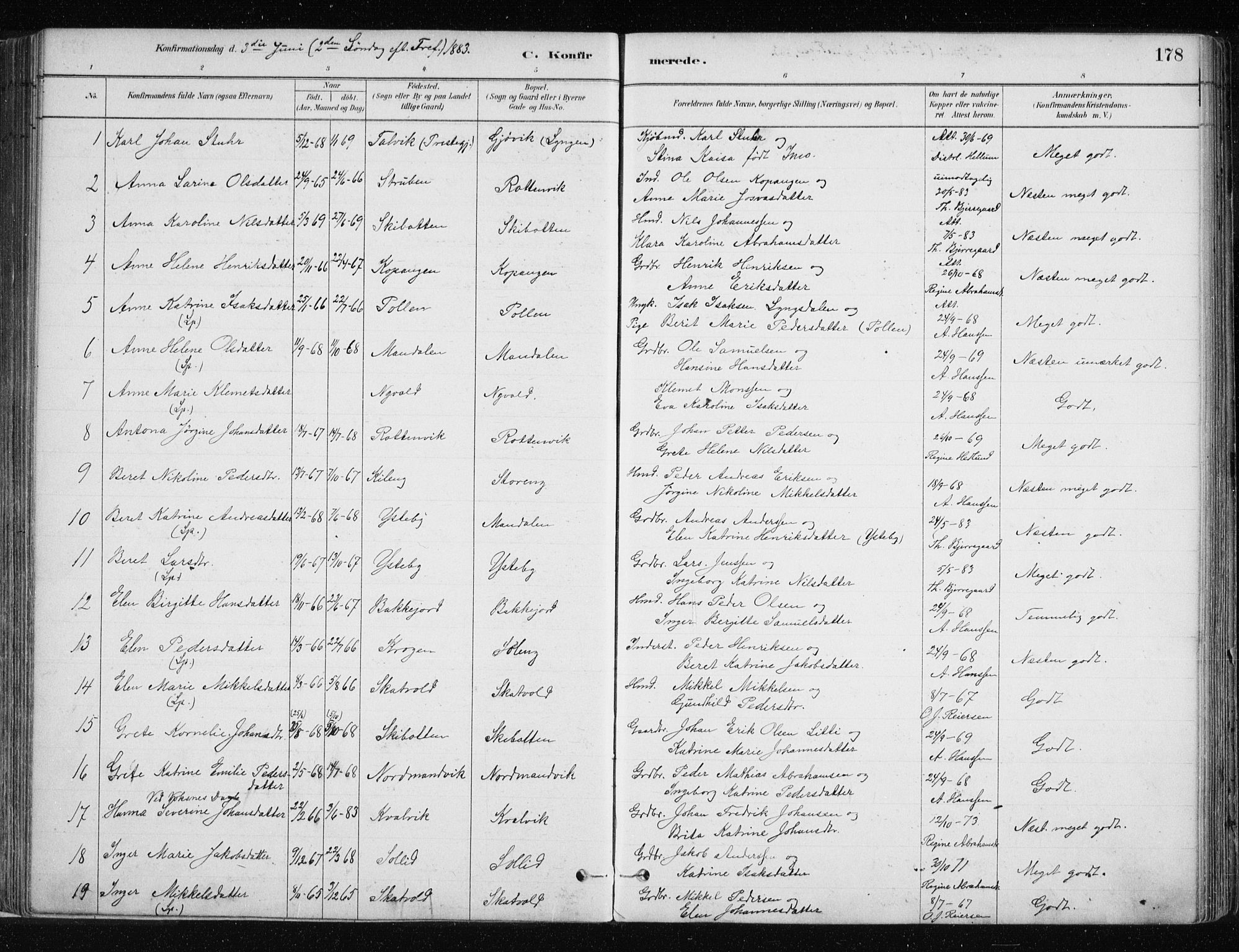 Lyngen sokneprestembete, AV/SATØ-S-1289/H/He/Hea/L0007kirke: Parish register (official) no. 7, 1879-1890, p. 178