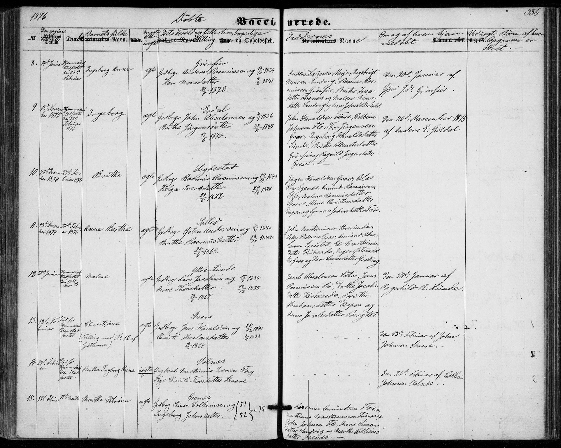 Stryn Sokneprestembete, SAB/A-82501: Parish register (official) no. A 3, 1862-1877, p. 336