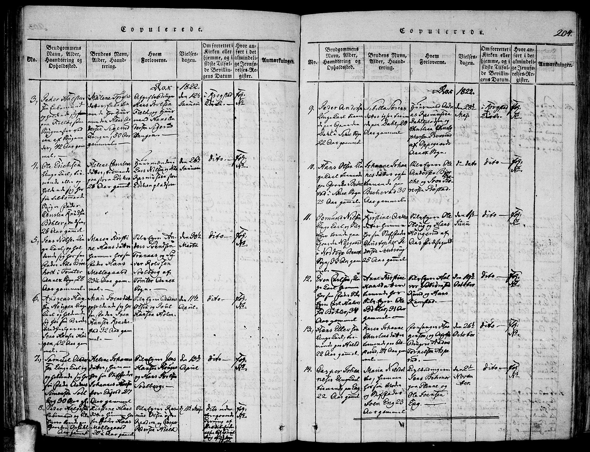 Kråkstad prestekontor Kirkebøker, SAO/A-10125a/F/Fa/L0003: Parish register (official) no. I 3, 1813-1824, p. 204