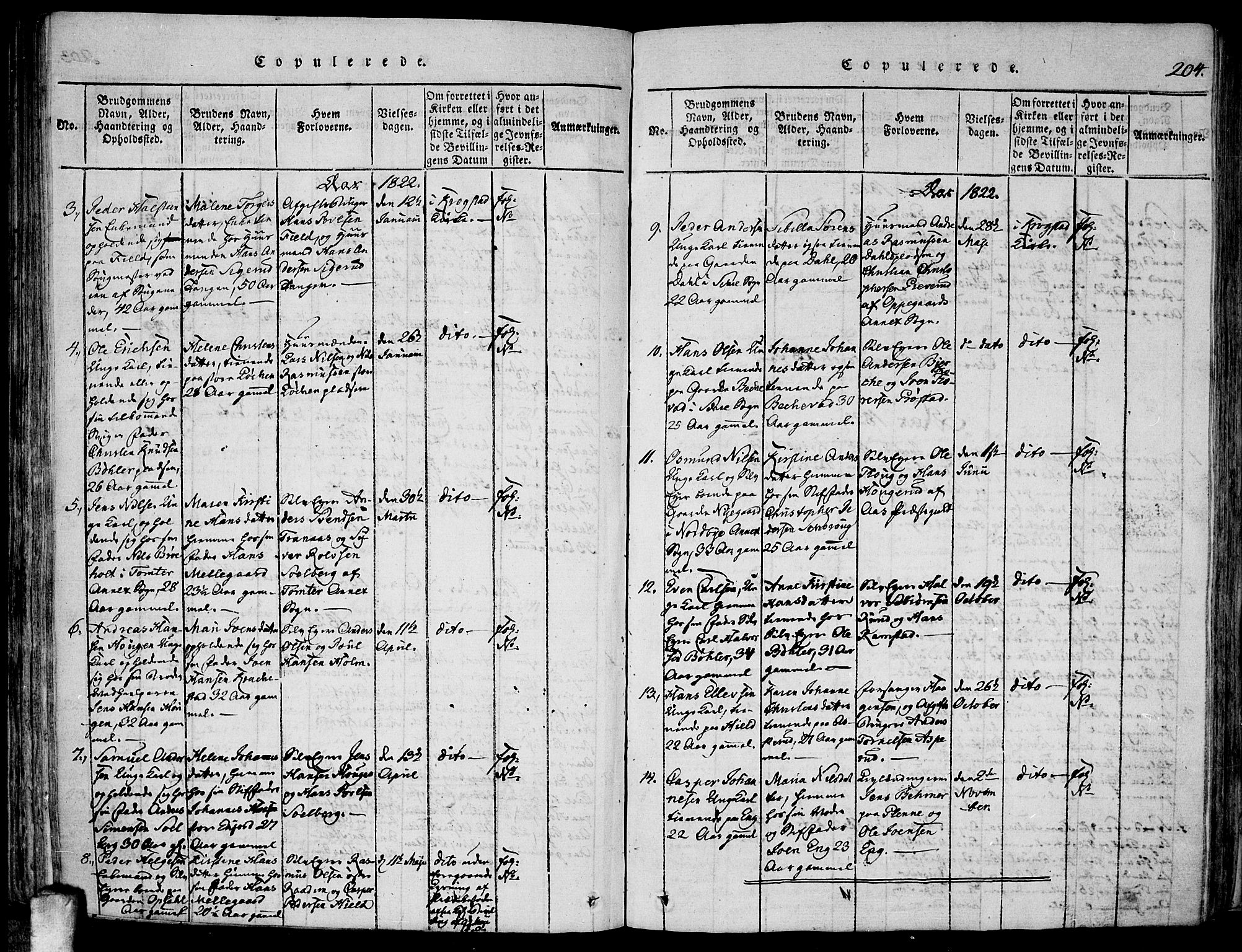 Kråkstad prestekontor Kirkebøker, AV/SAO-A-10125a/F/Fa/L0003: Parish register (official) no. I 3, 1813-1824, p. 204