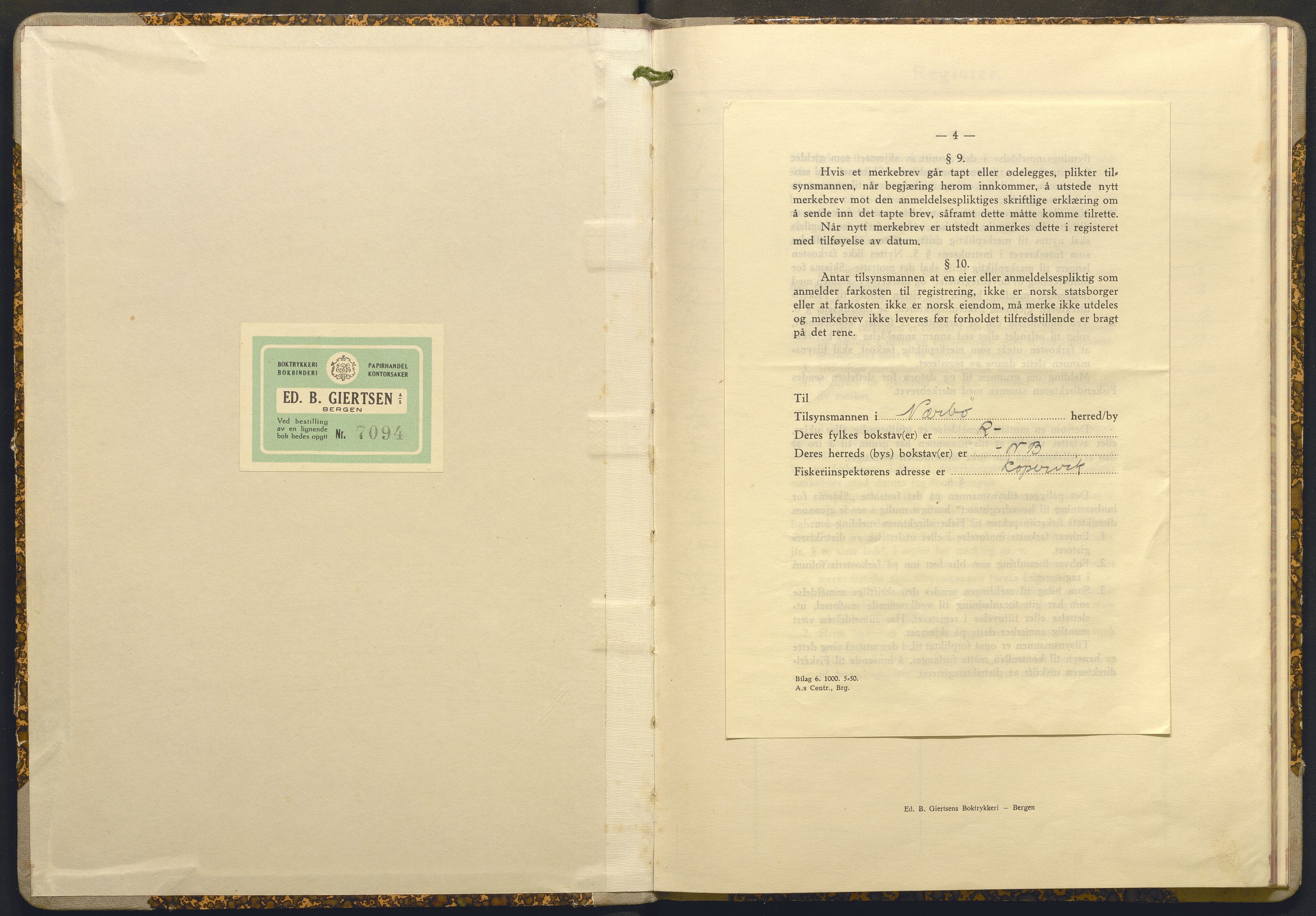 Fiskeridirektoratet - 1 Adm. ledelse - 13 Båtkontoret, AV/SAB-A-2003/I/Ia/Iai/L0074: 135.0927/2 Merkeprotokoll - Nærbø, 1946-1963