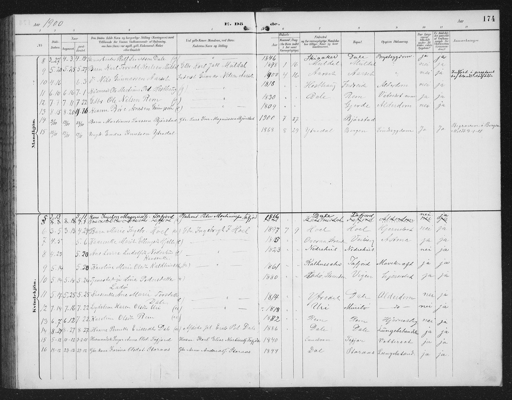 Ministerialprotokoller, klokkerbøker og fødselsregistre - Møre og Romsdal, AV/SAT-A-1454/519/L0264: Parish register (copy) no. 519C05, 1892-1910, p. 174